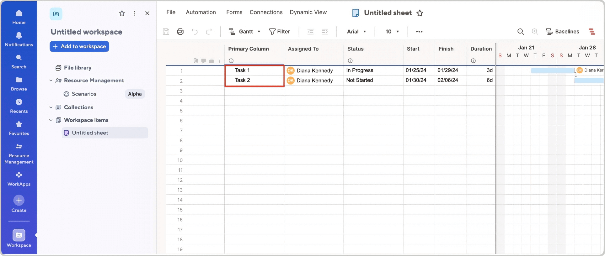 Create a Gantt Chart in Smartsheet Add Project Tasks