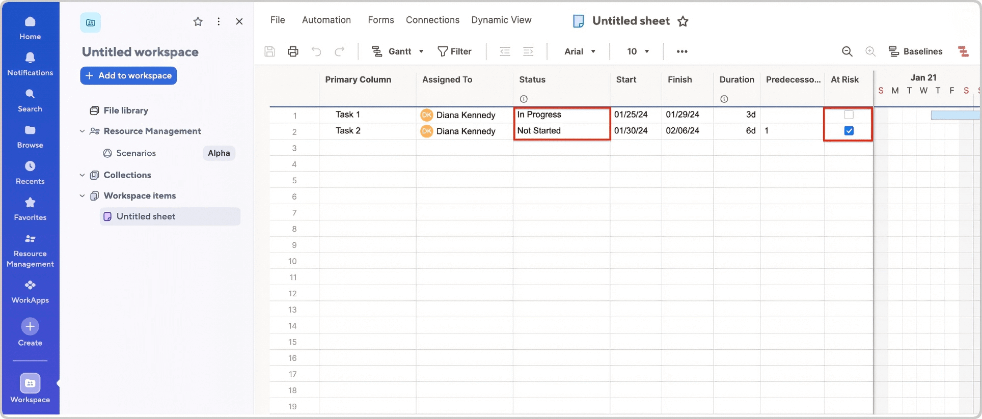 Create a Gantt Chart in Smartsheet Update Task Statuses