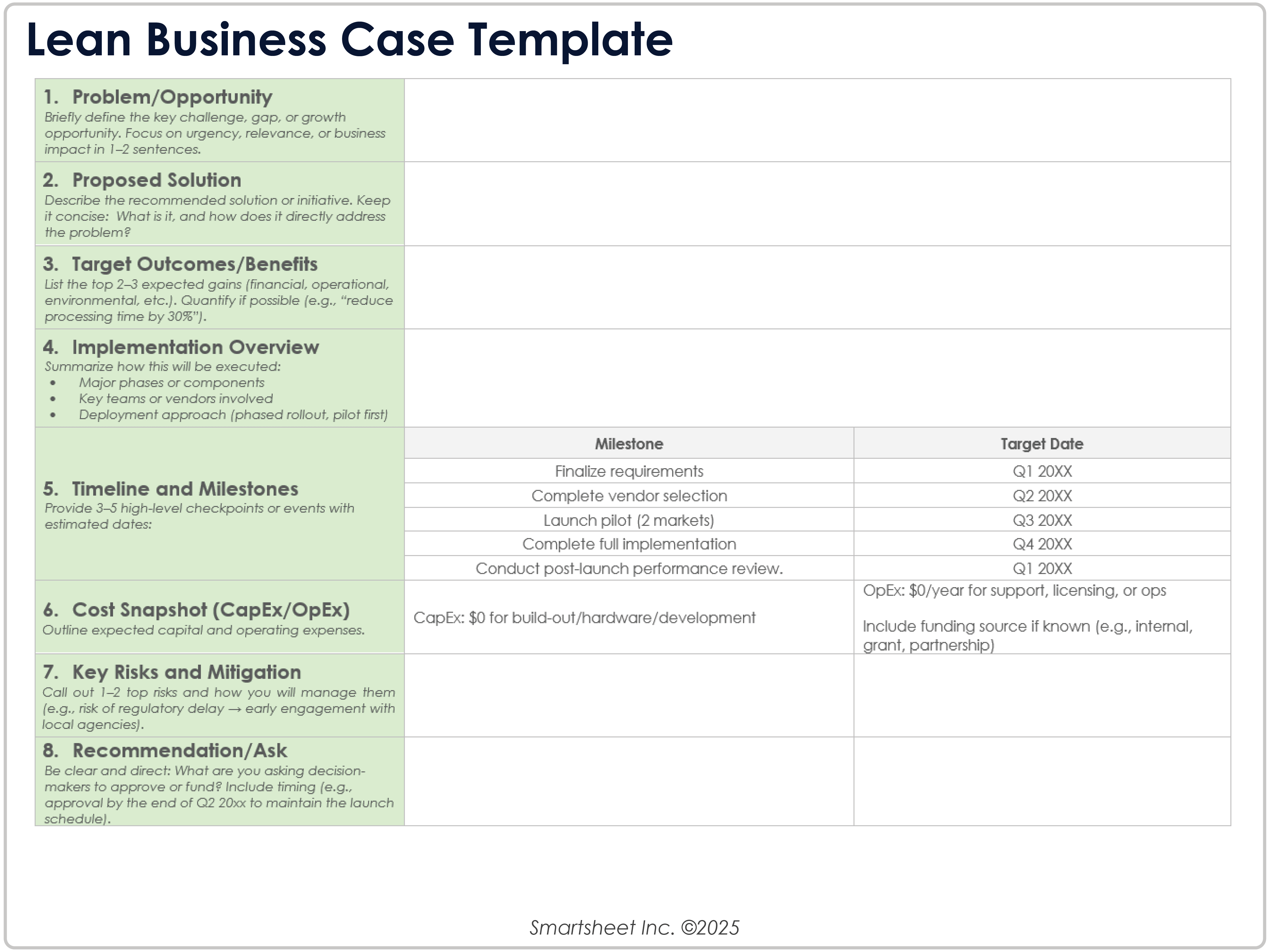 Lean Business Case Template