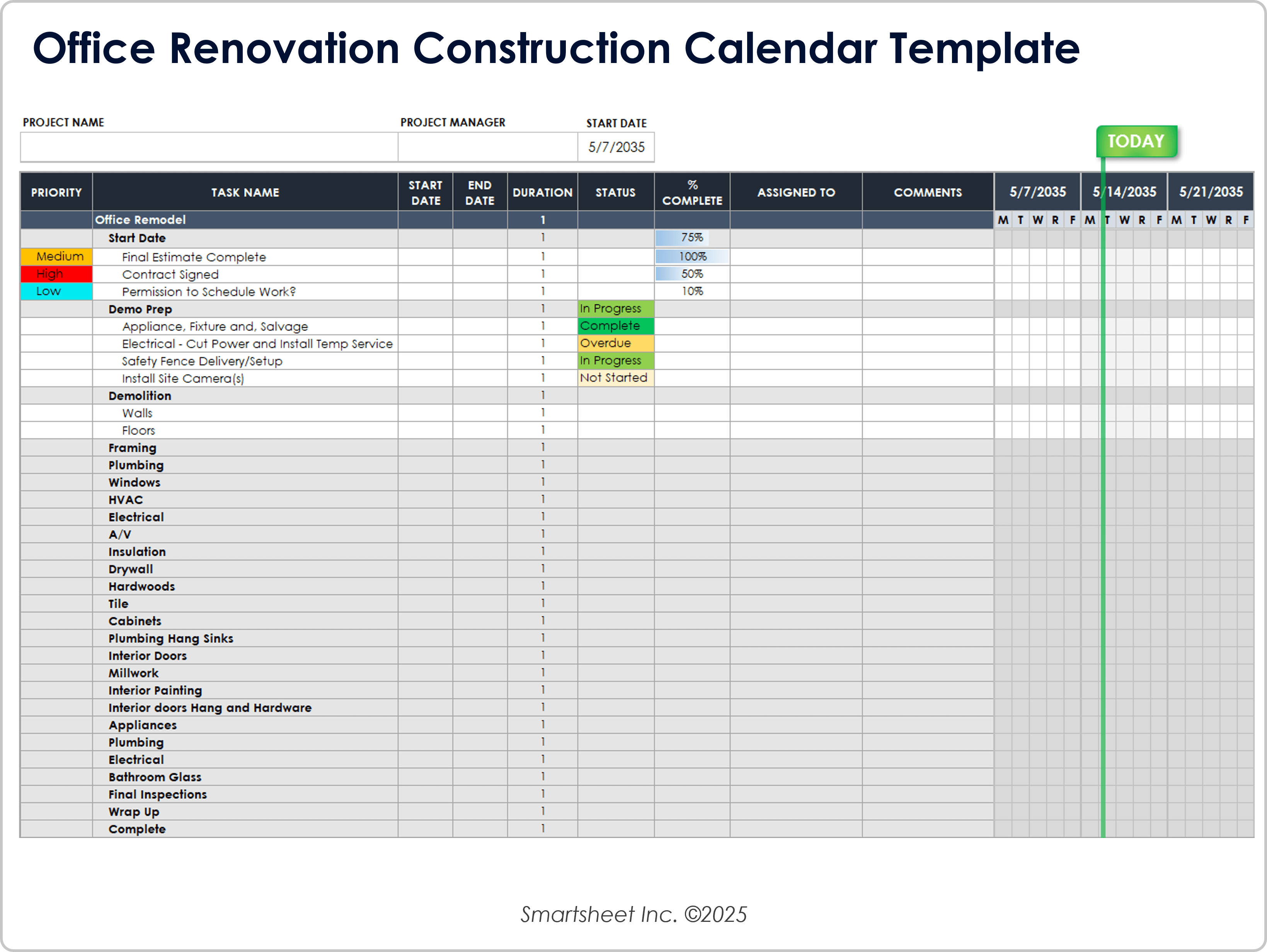 Office Renovation Construction Calendar Template
