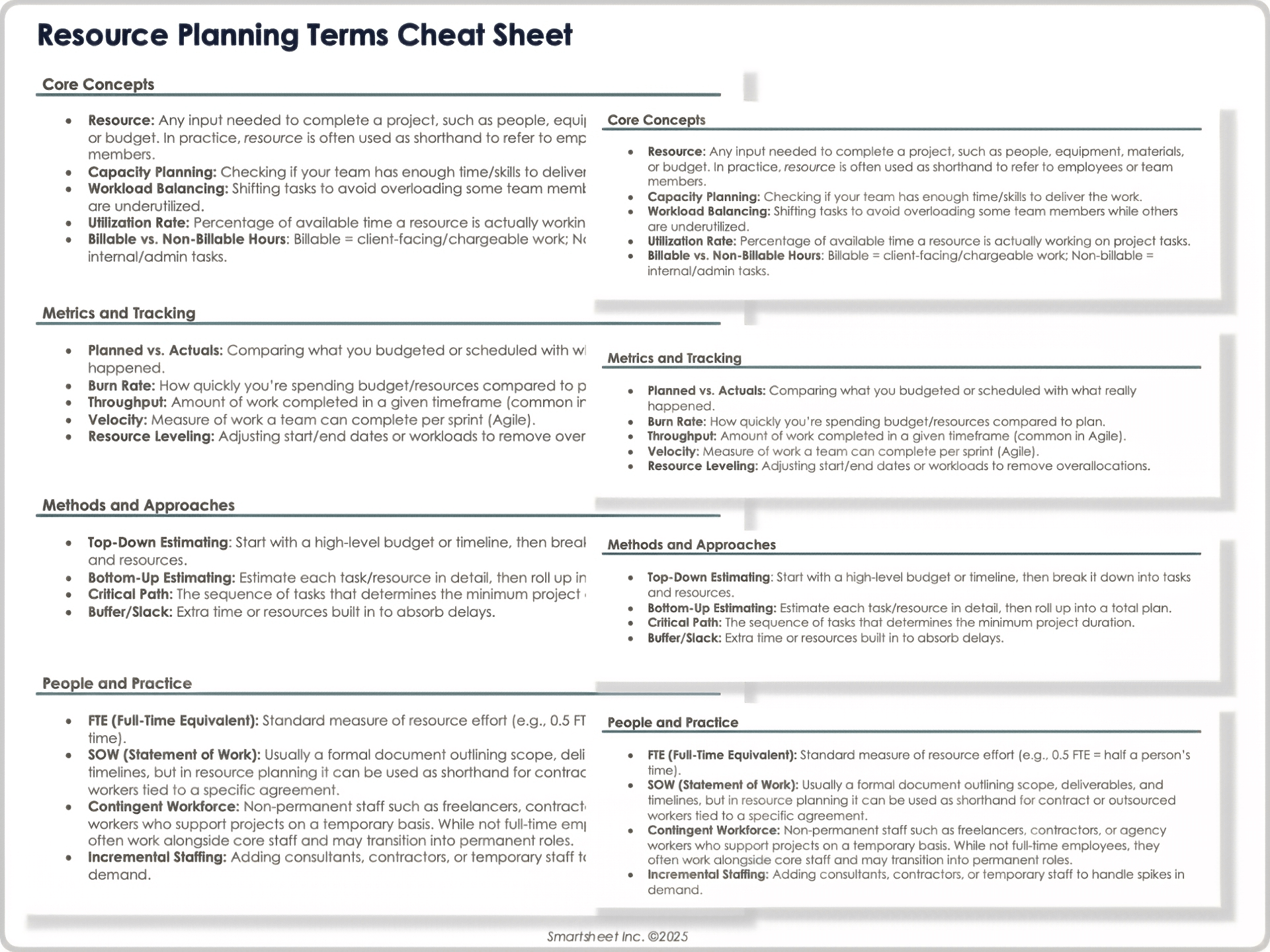 Resource Planning Terms Cheat Sheet