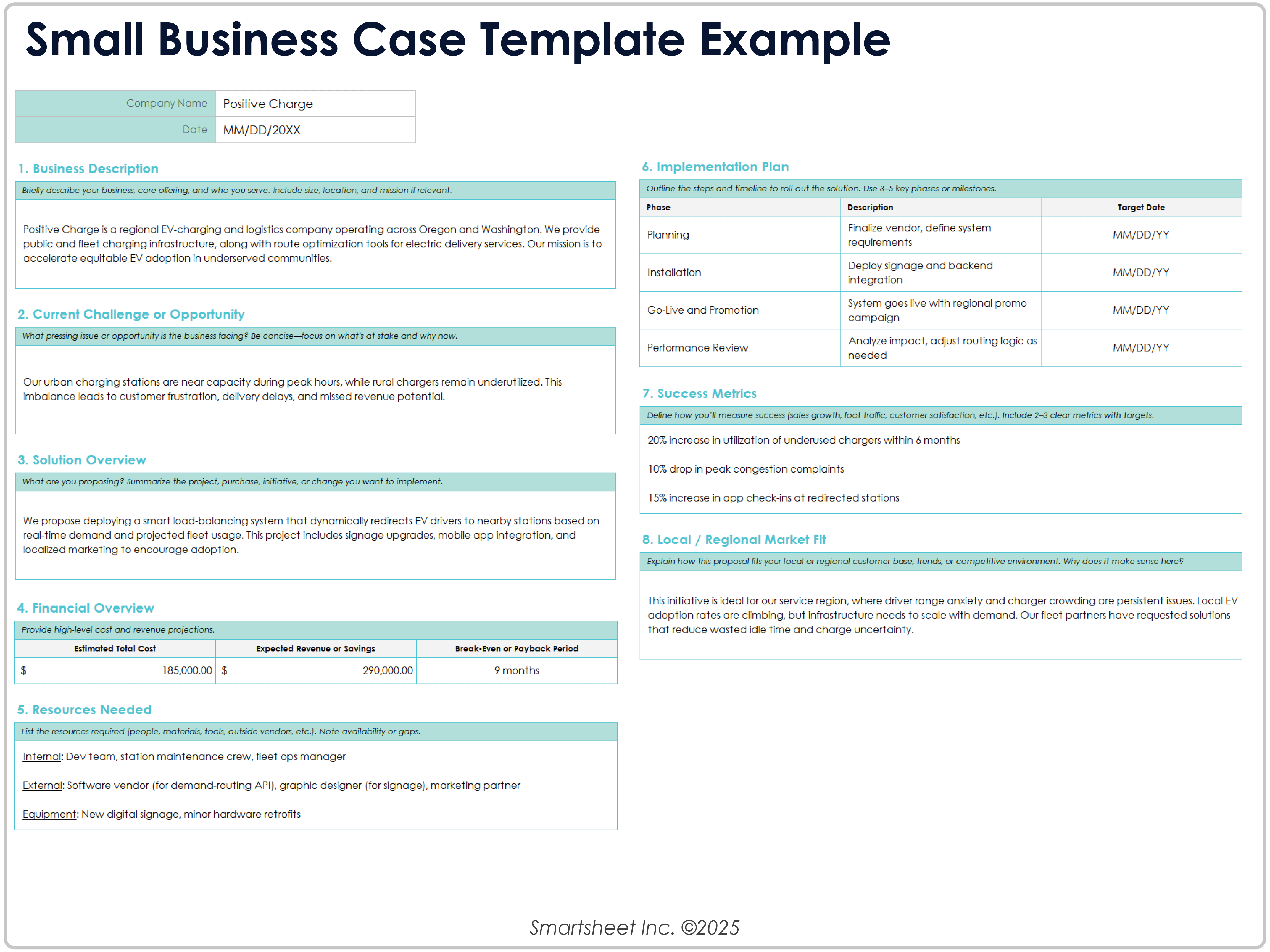 Small Business Case Template Example