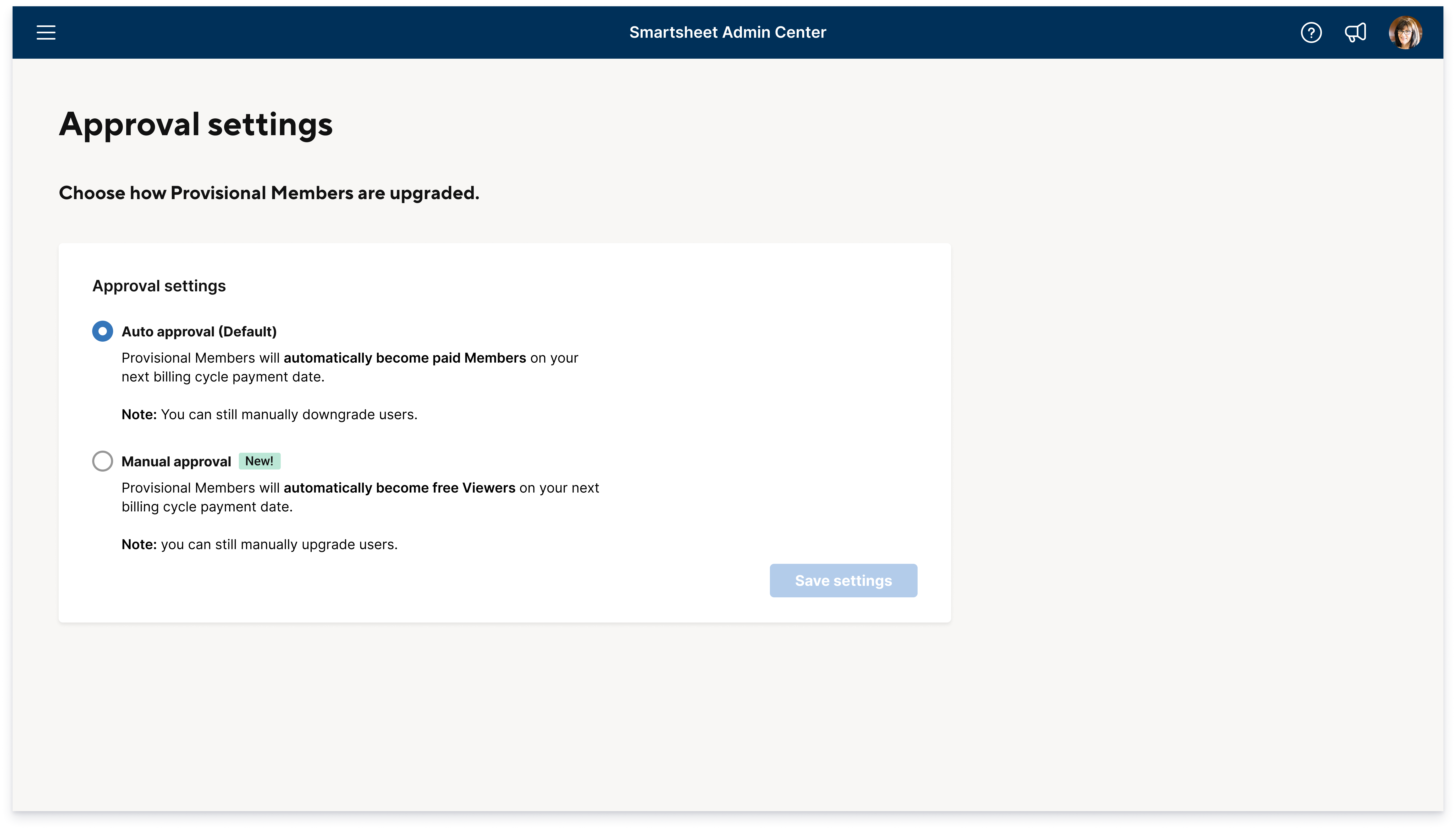 Admin center settings