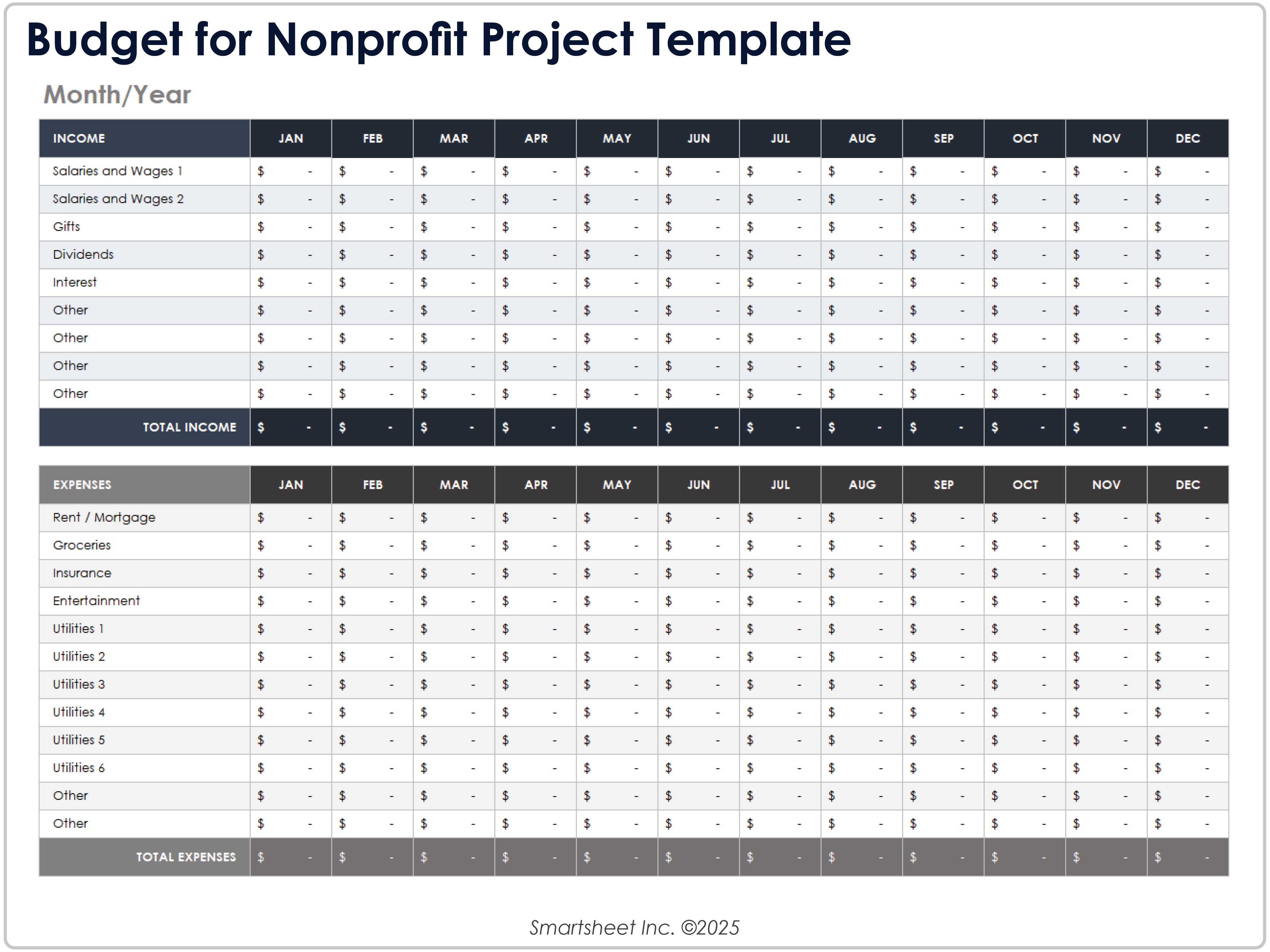 Budget for Nonprofit Project Template