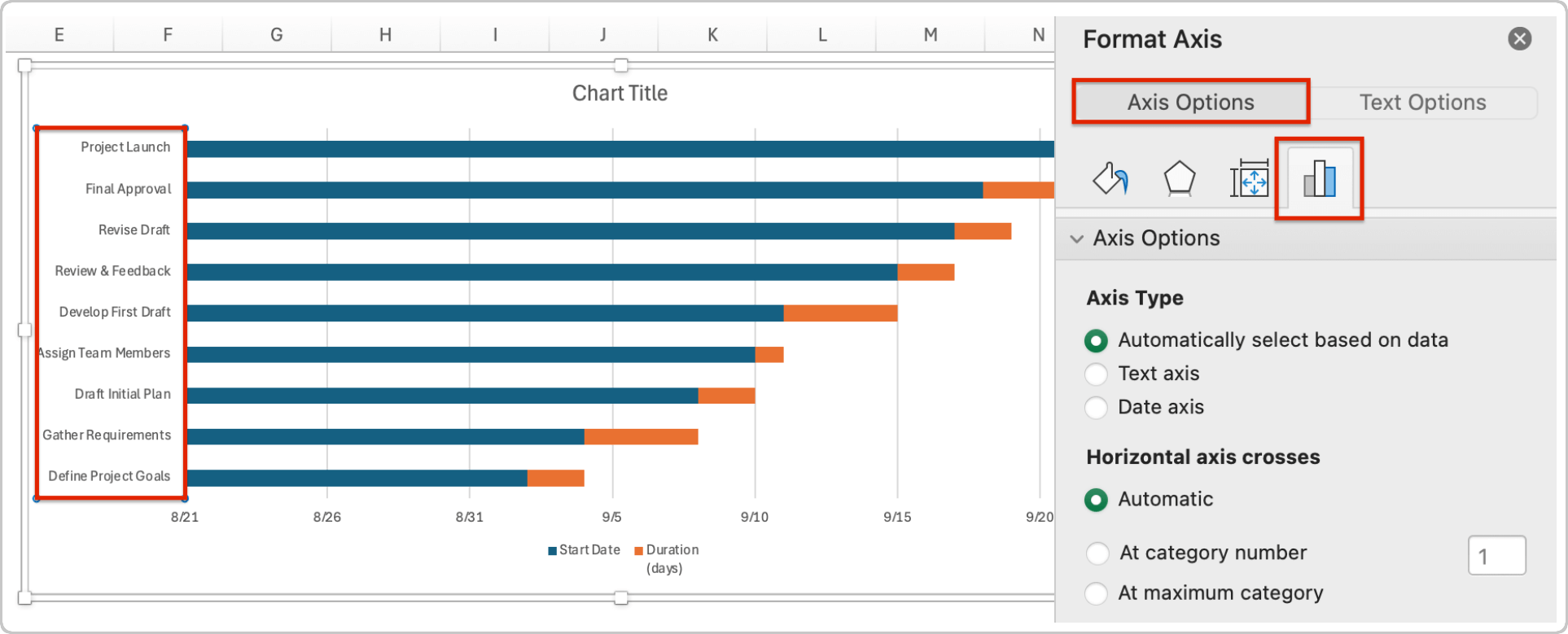 How To Build a Gantt Chart in Excel Format Axis Options