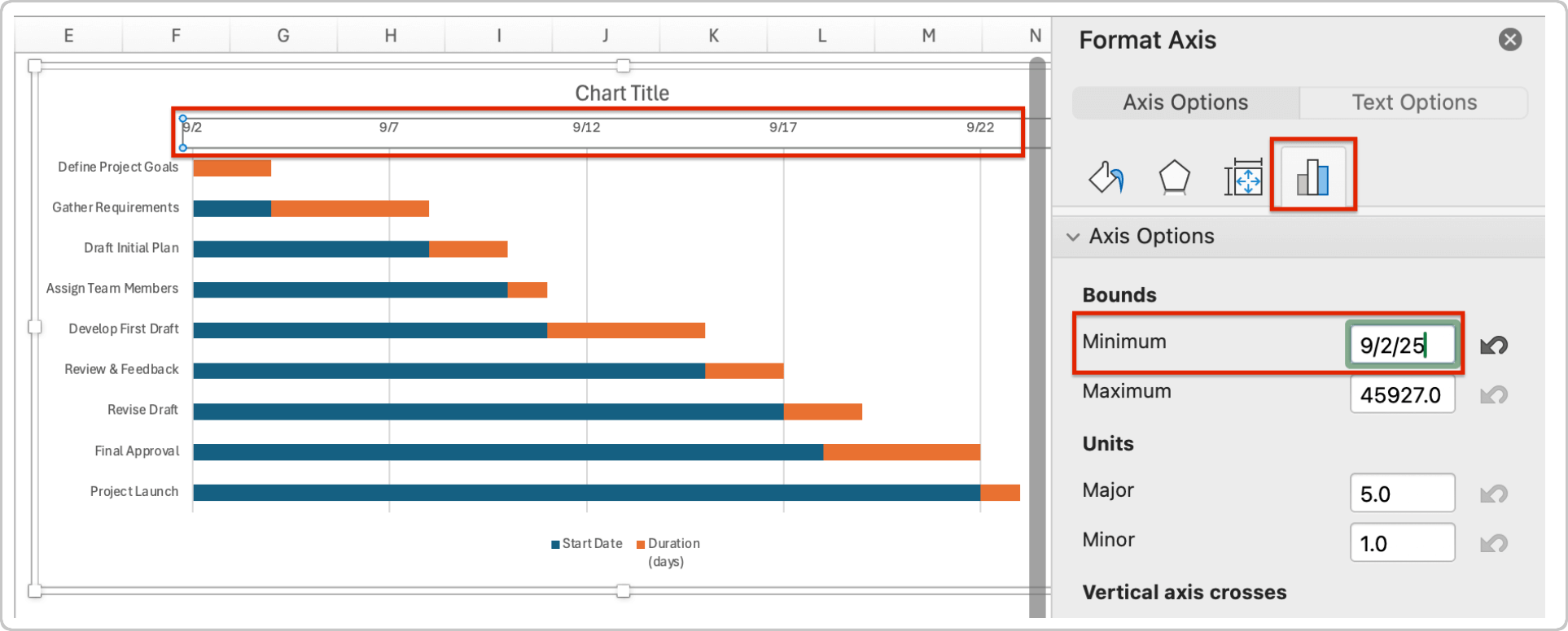 How To Build a Gantt Chart in Excel Format Axis Panel