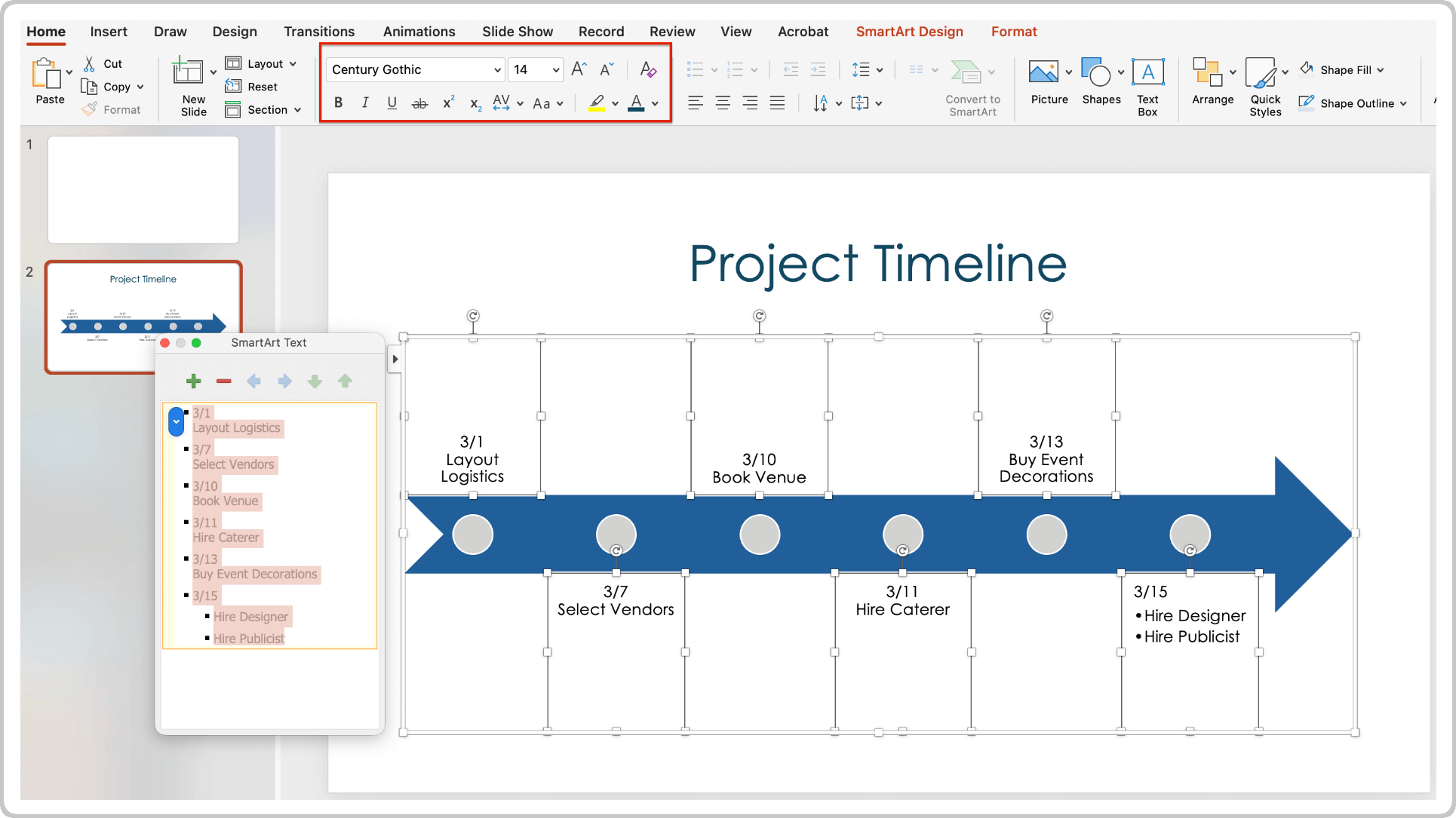 How to Make a Timeline in PowerPoint Change Font and Size