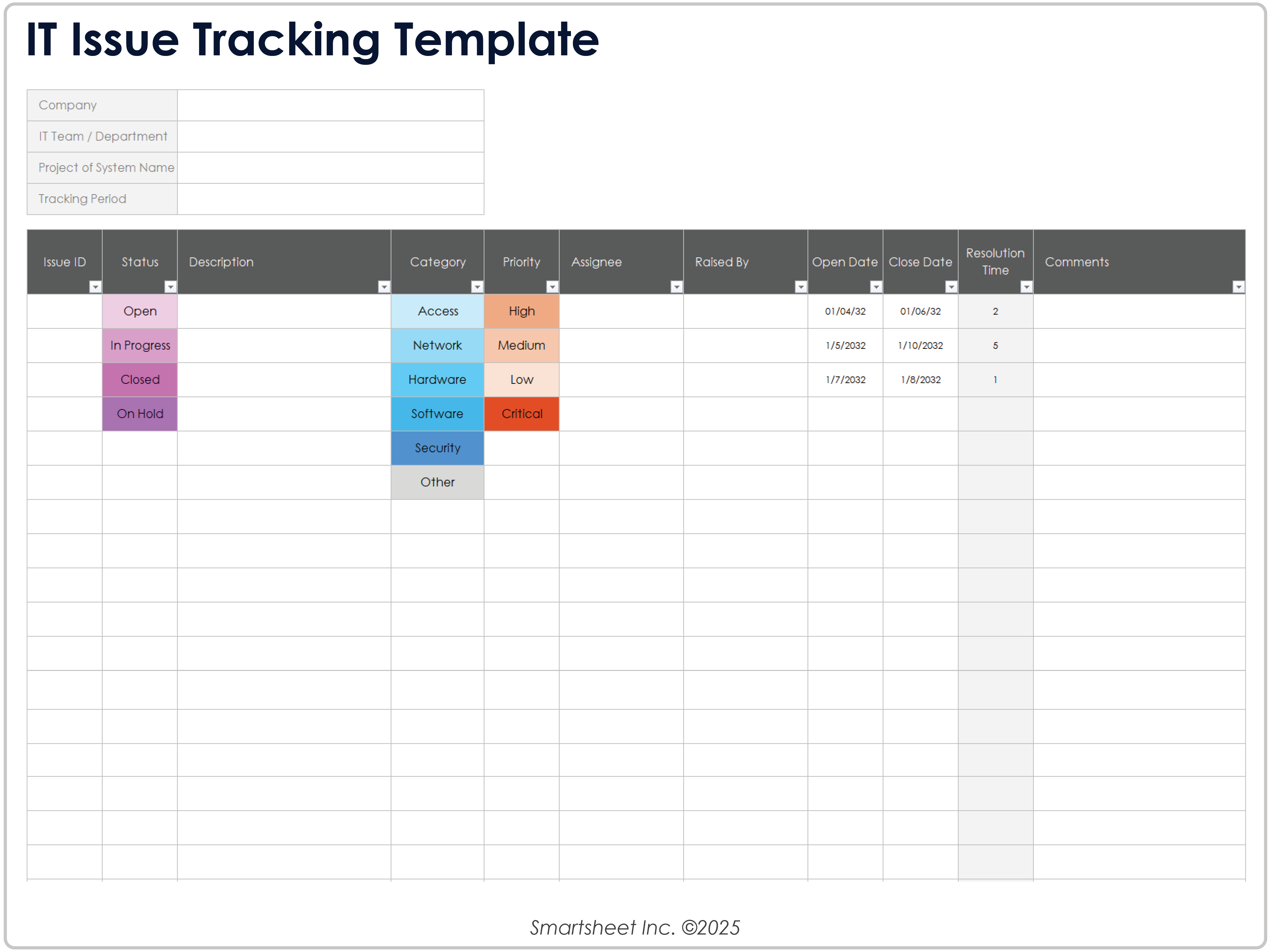 IT Issue Tracking Template