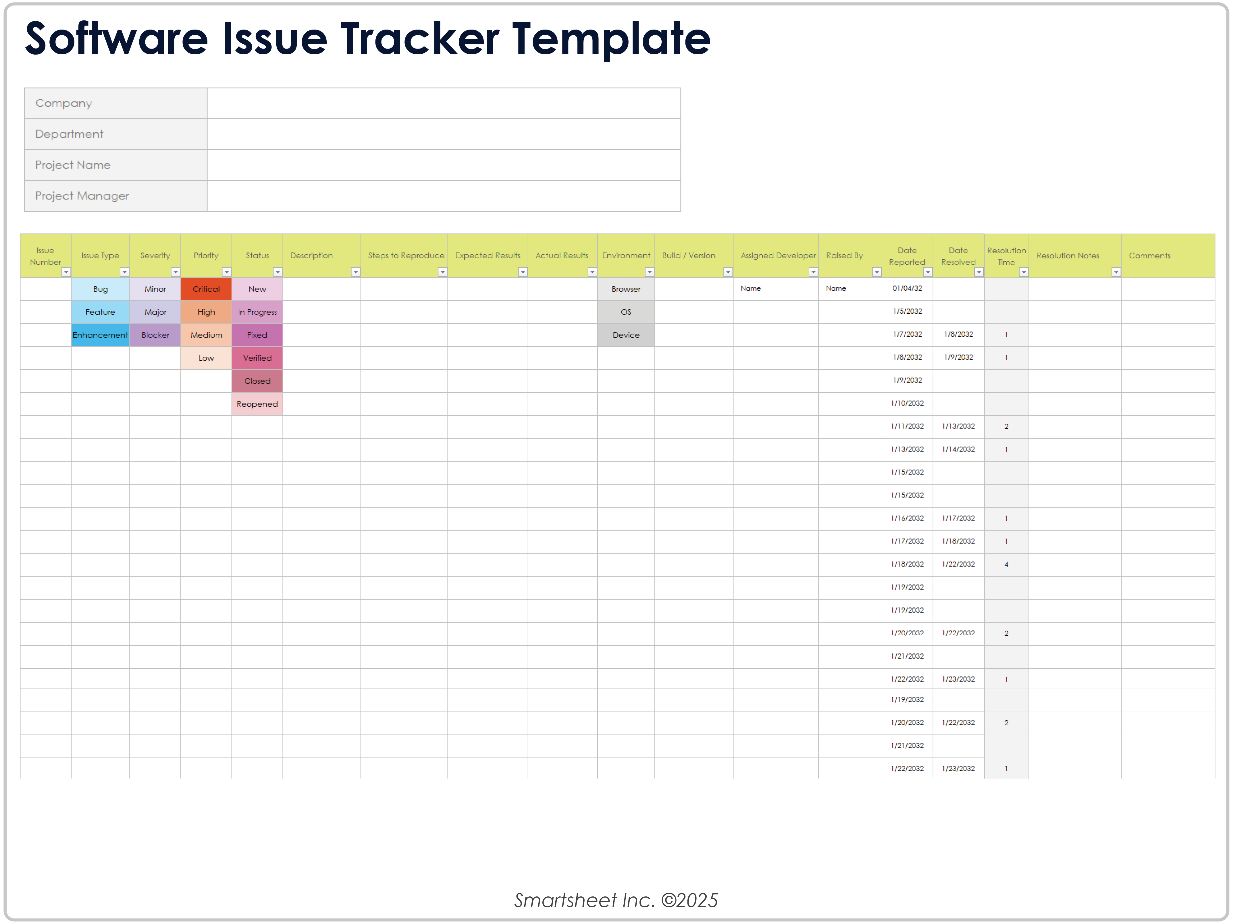 Software Issue Tracker Template
