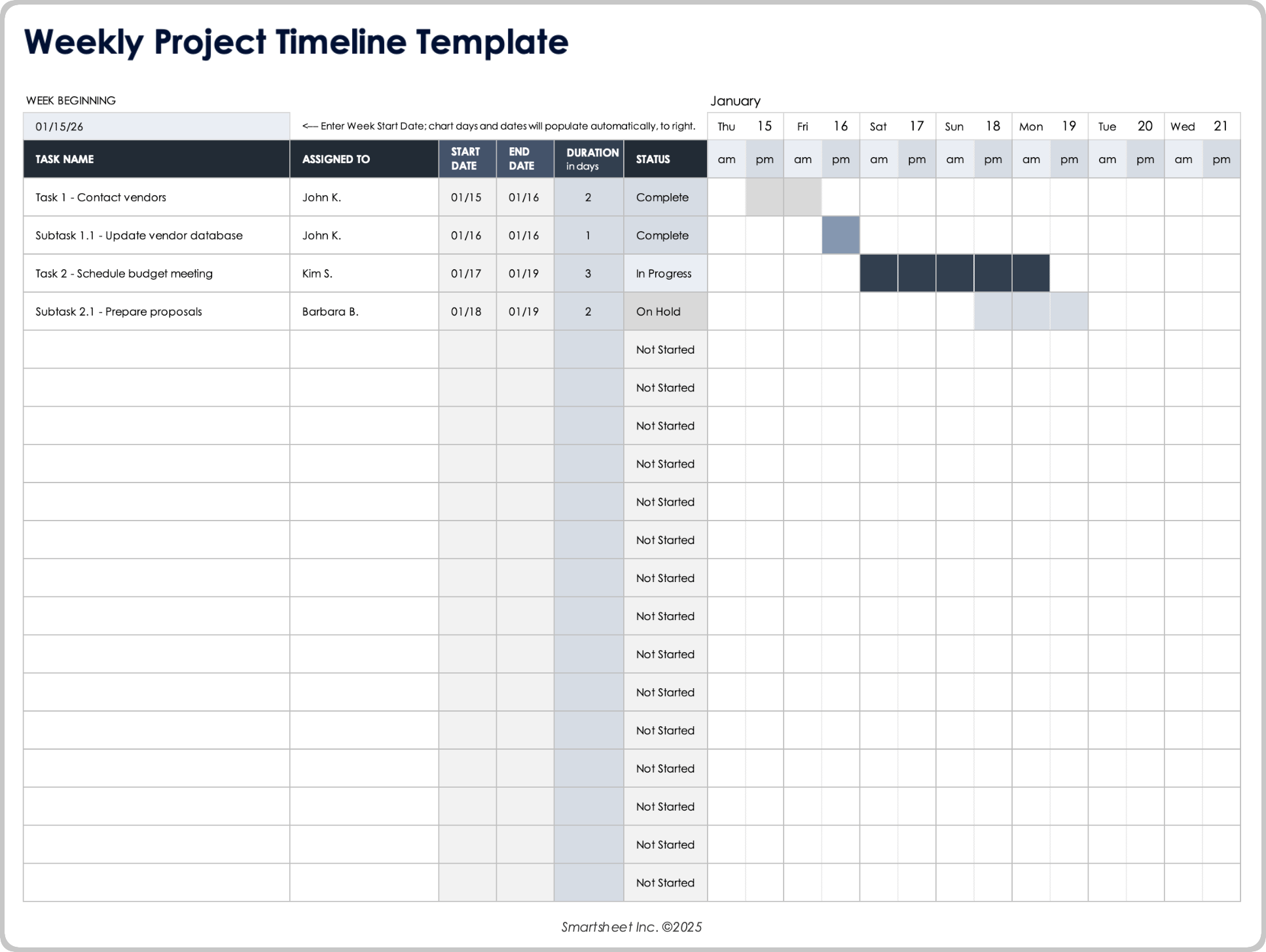 Weekly Project Timeline Template