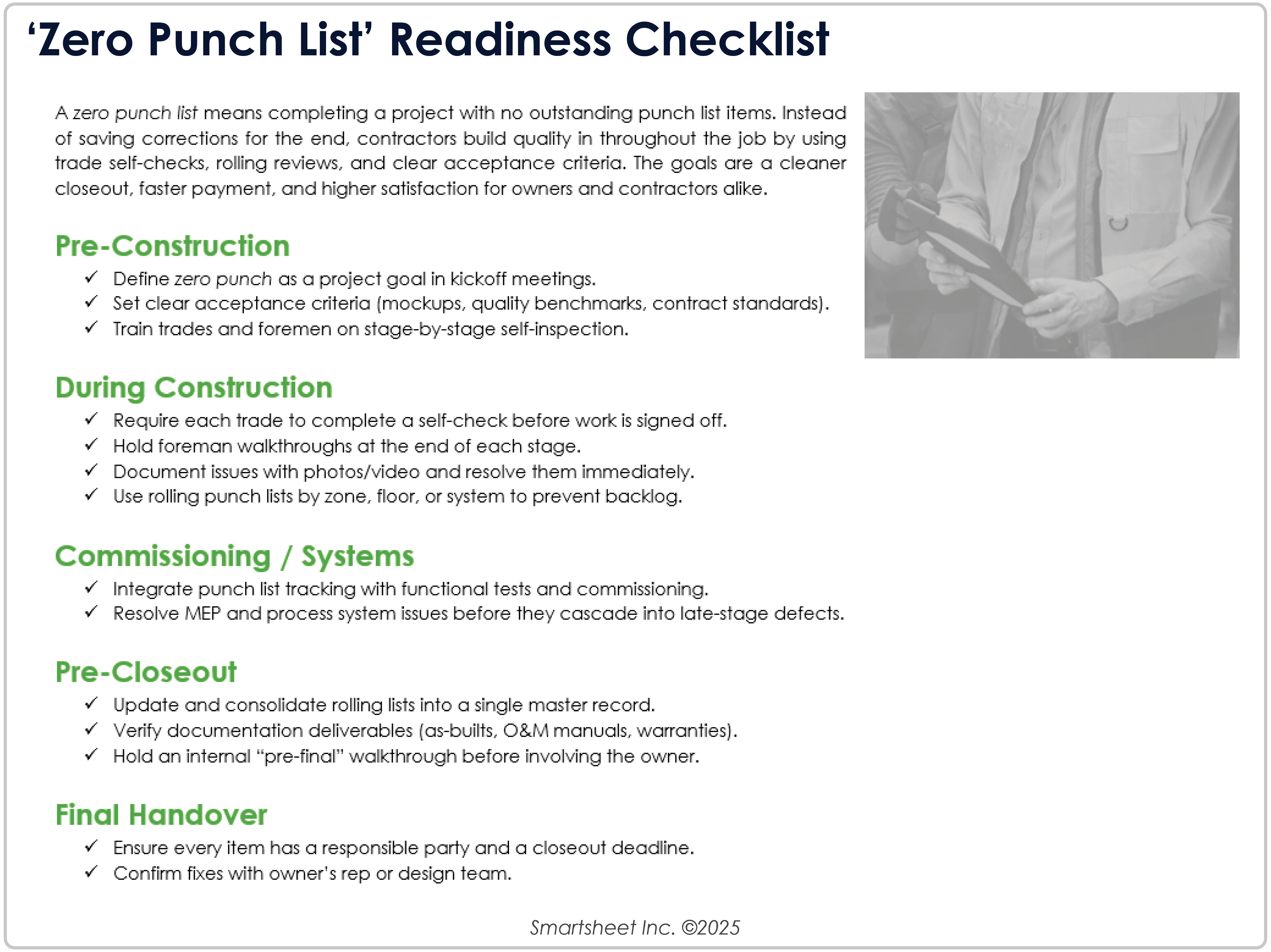 Zero Punch List Readiness Checklist