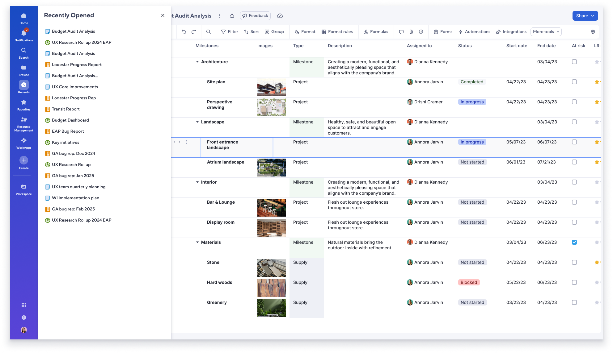 Quick and easy access to your most recently accessed collections items