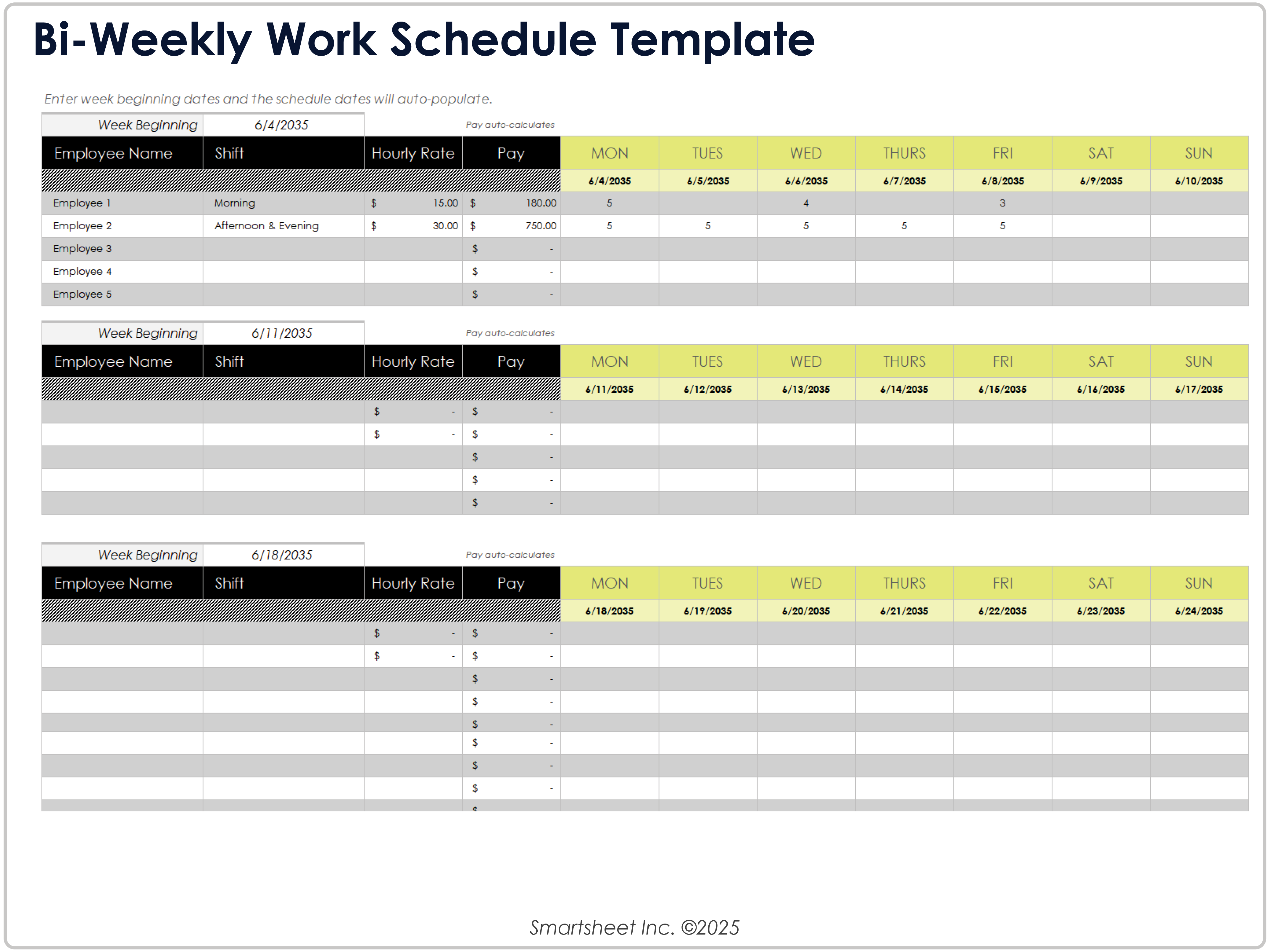 Bi Weekly Work Schedule Template