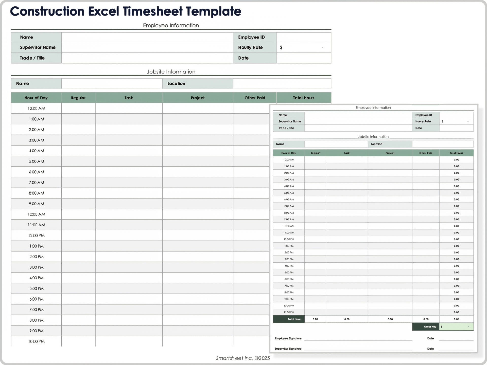 Construction Excel Timesheet Template
