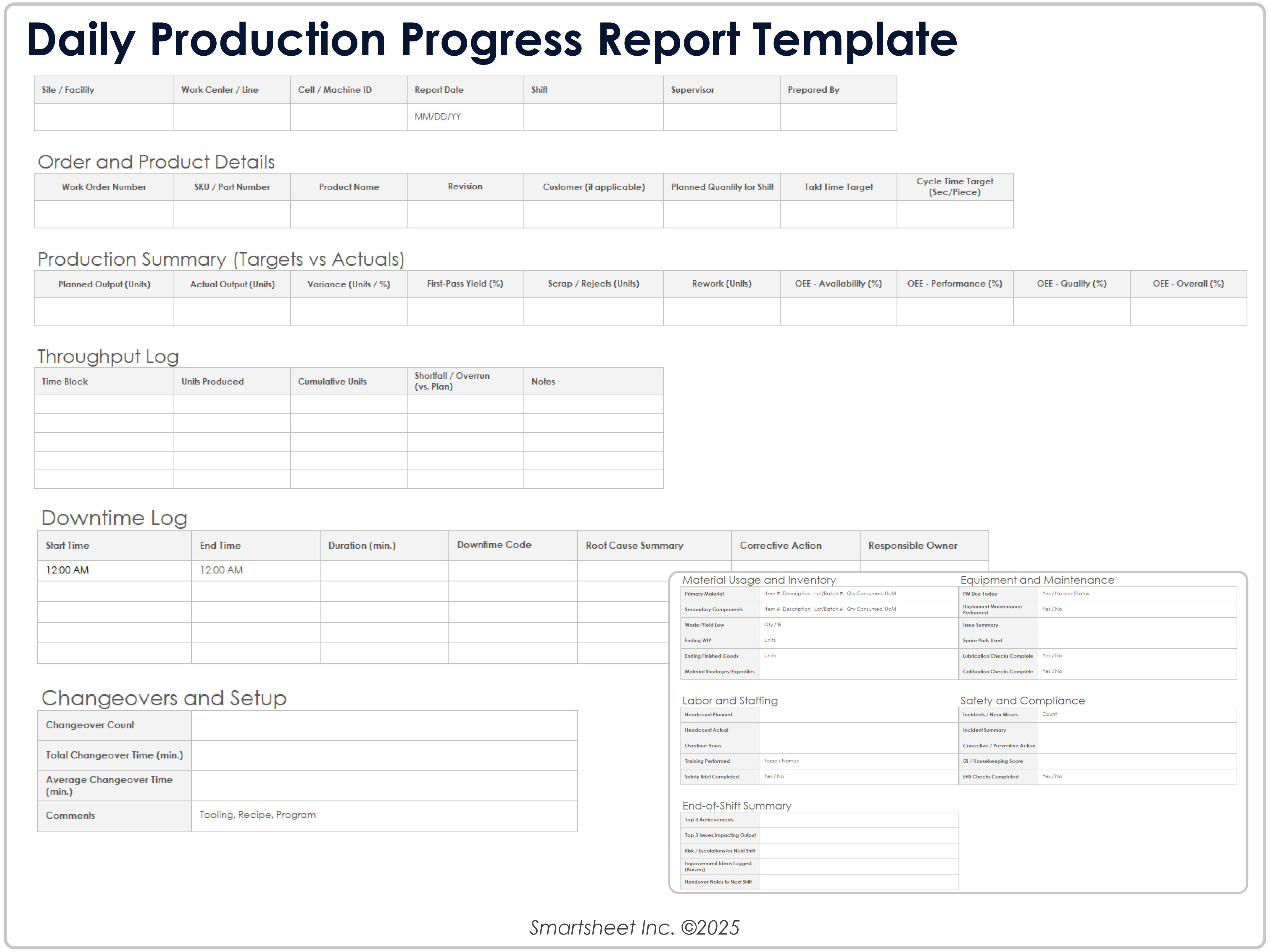 Daily Production Progress Report Template