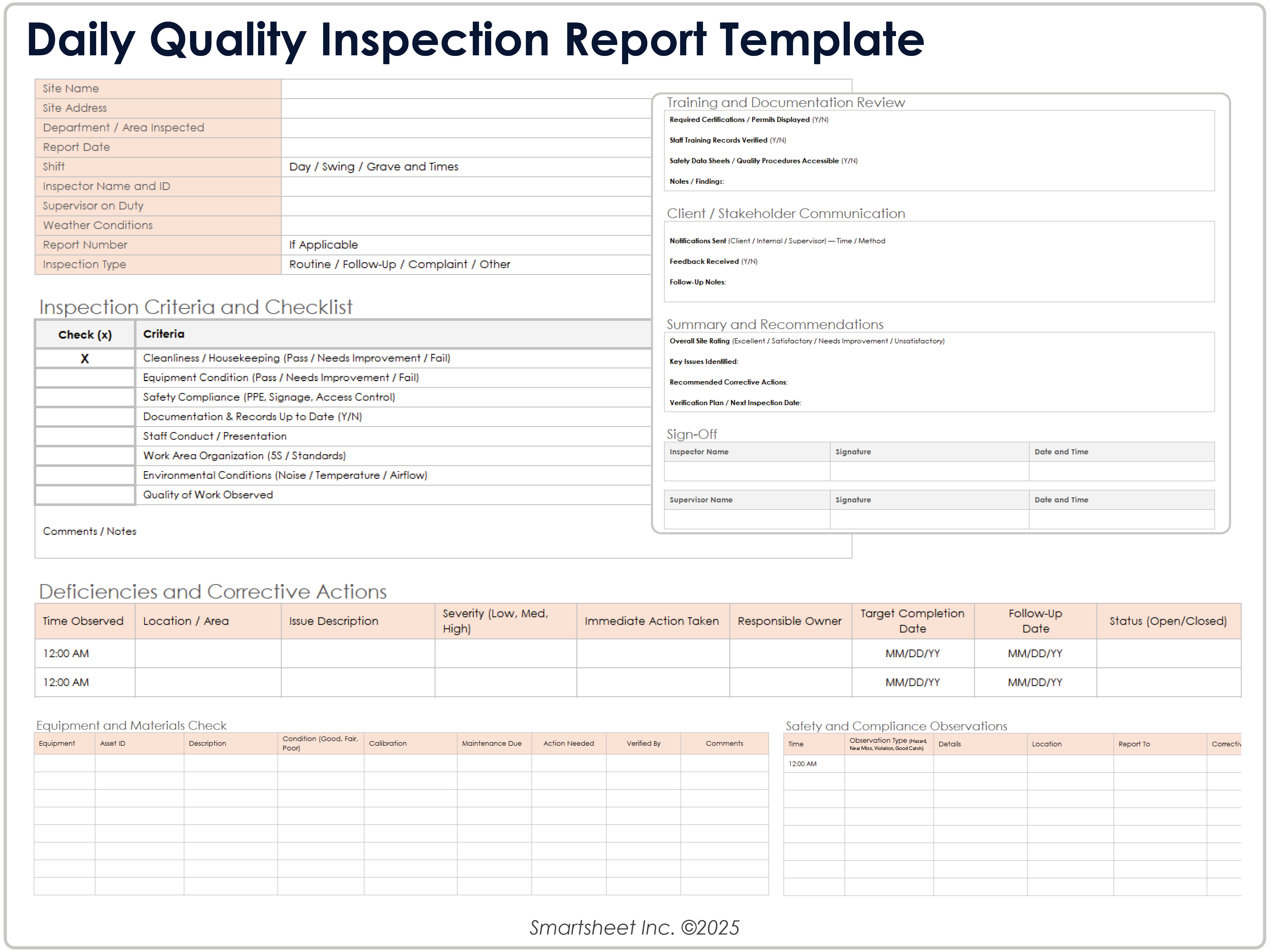Daily Quality Inspection Report Template