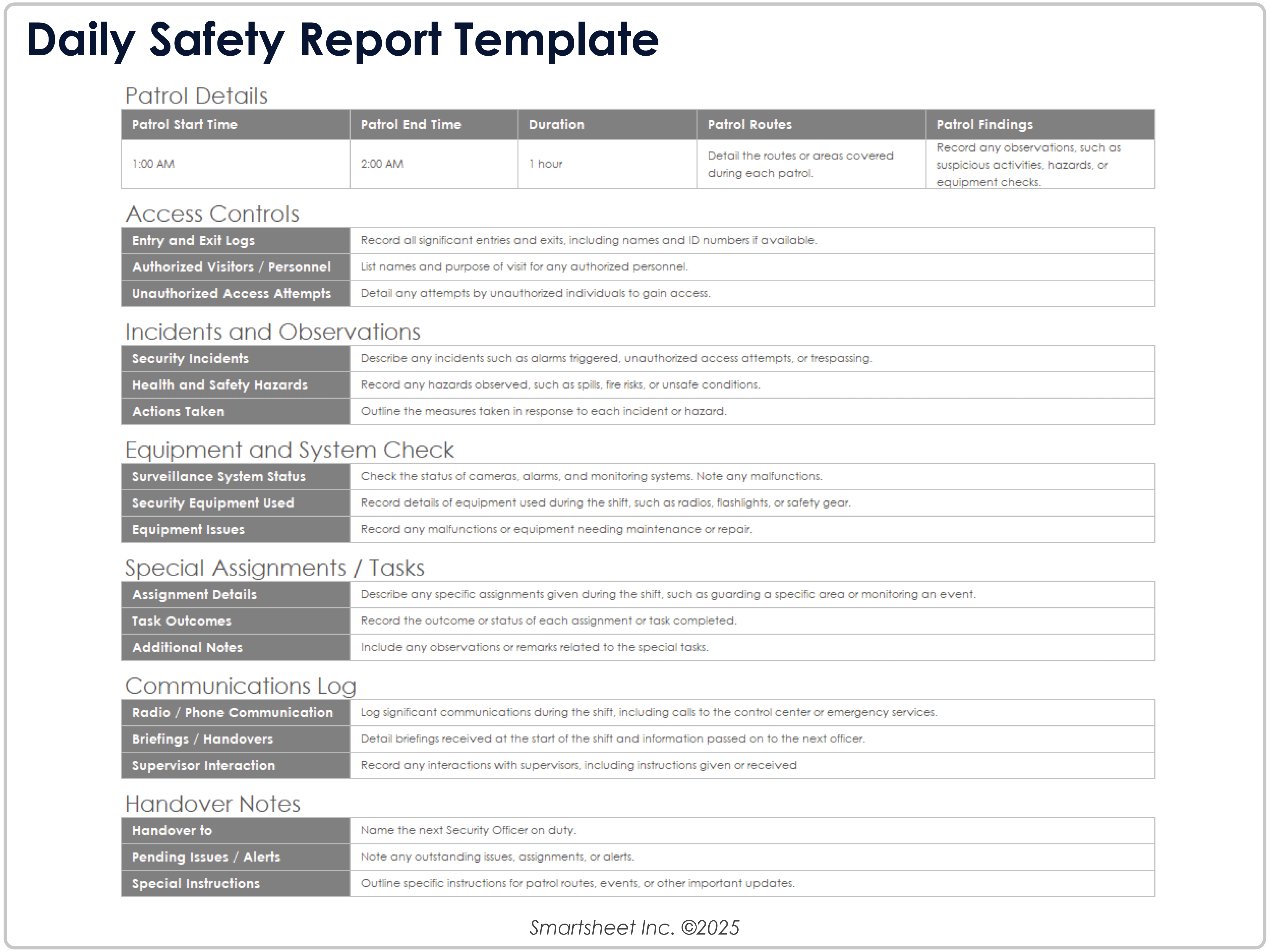 Daily Safety Report Template