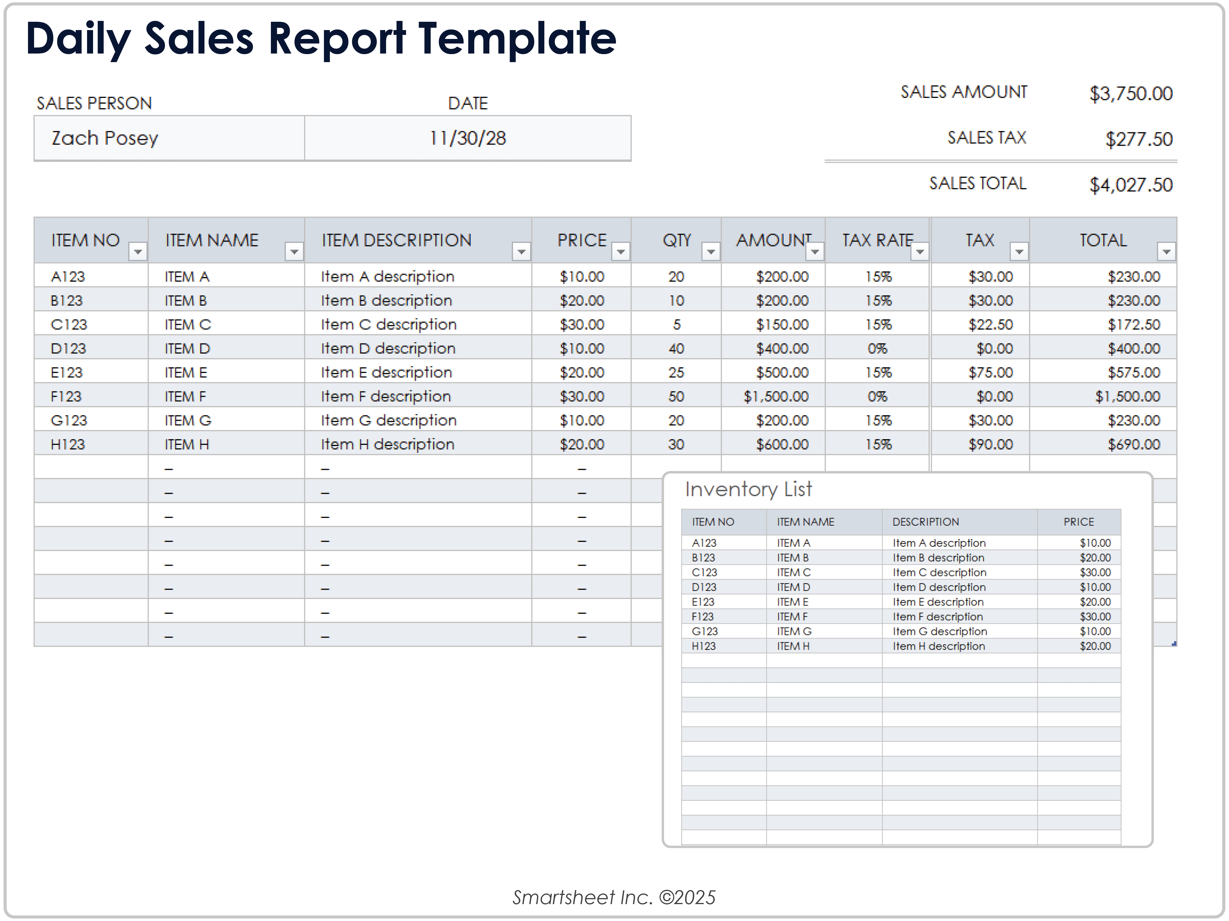 Daily Sales Report Template
