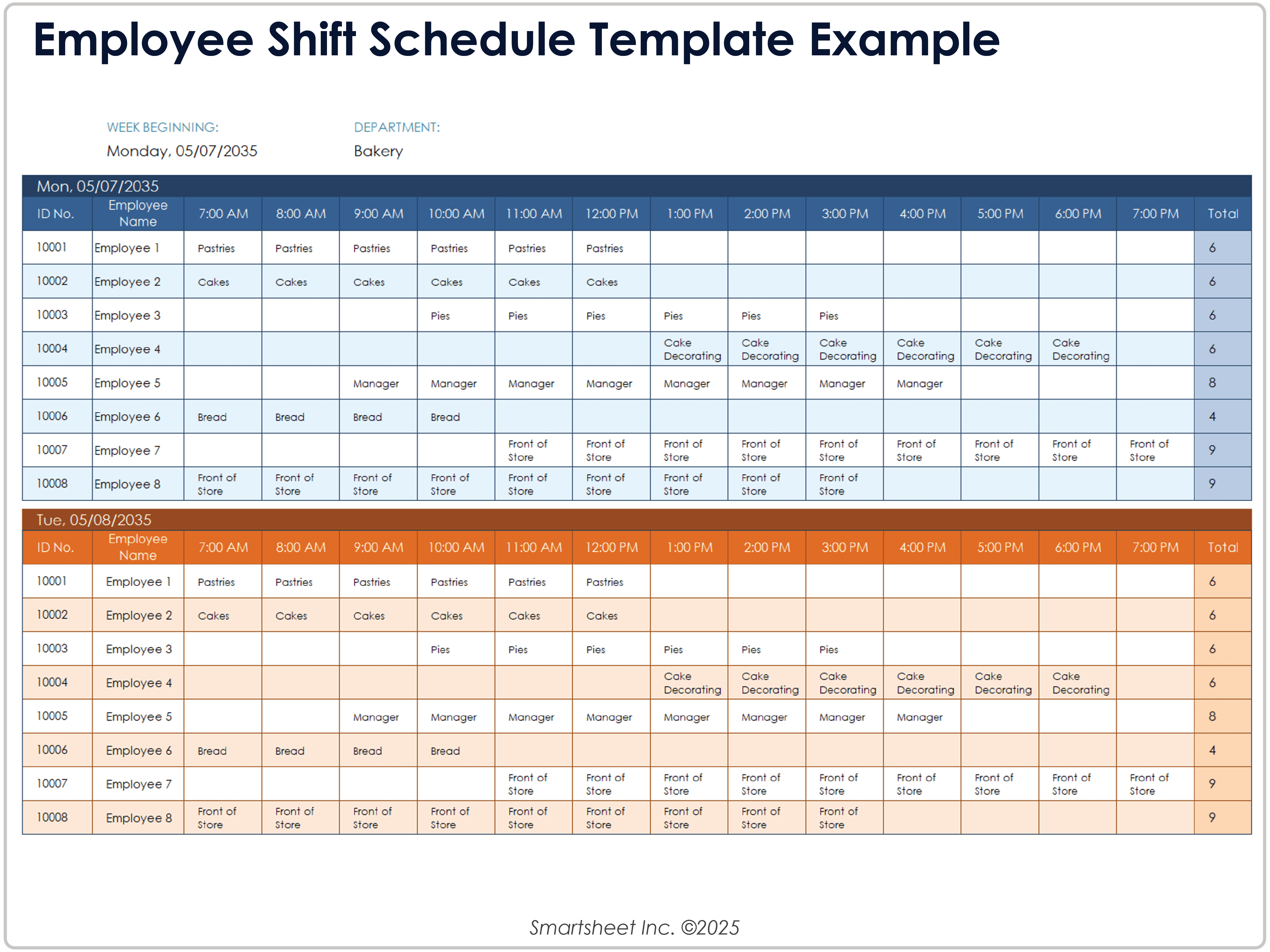 Employee Shift Schedule Template Example