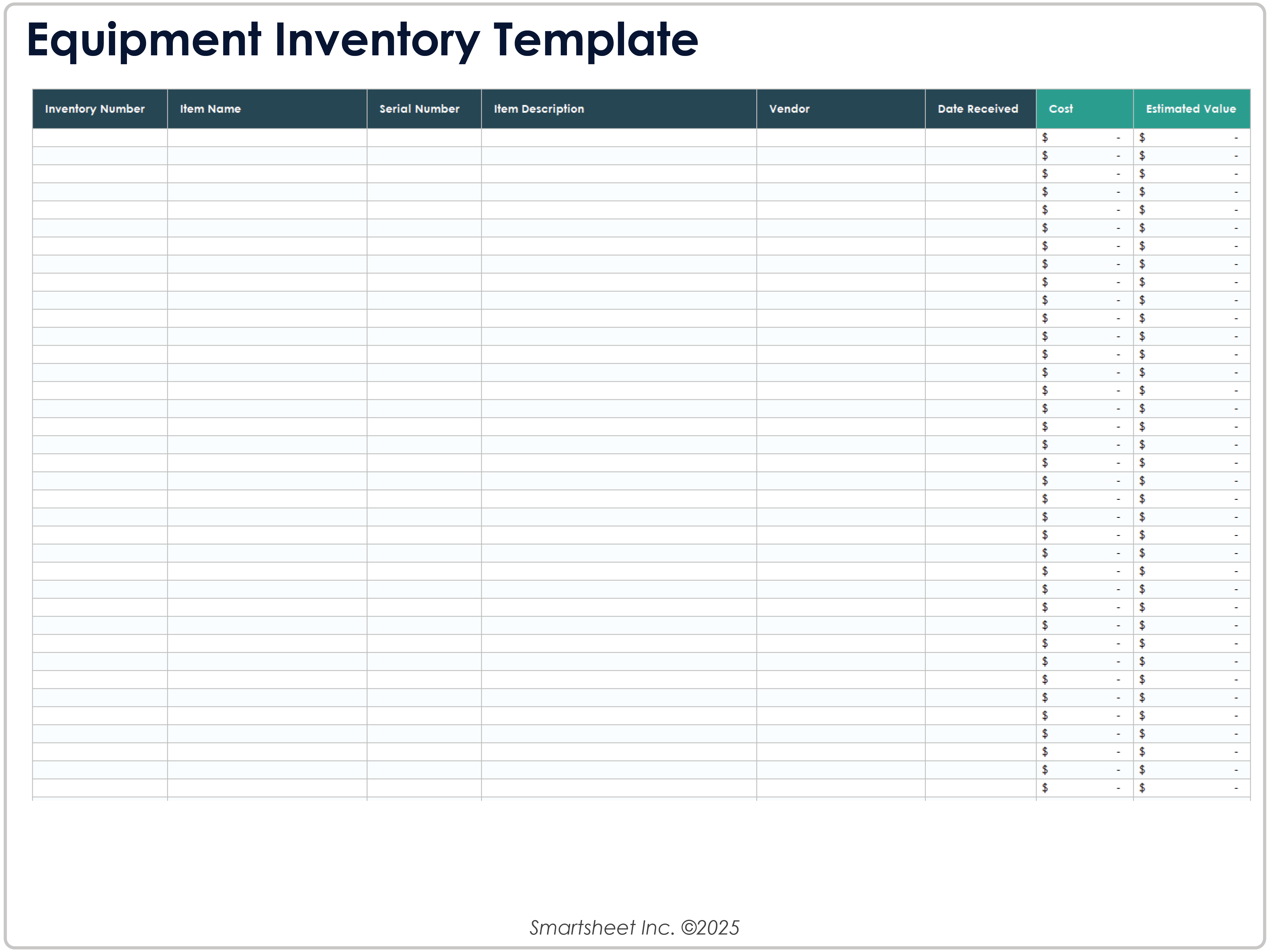Google Sheets Equipment Inventory Template