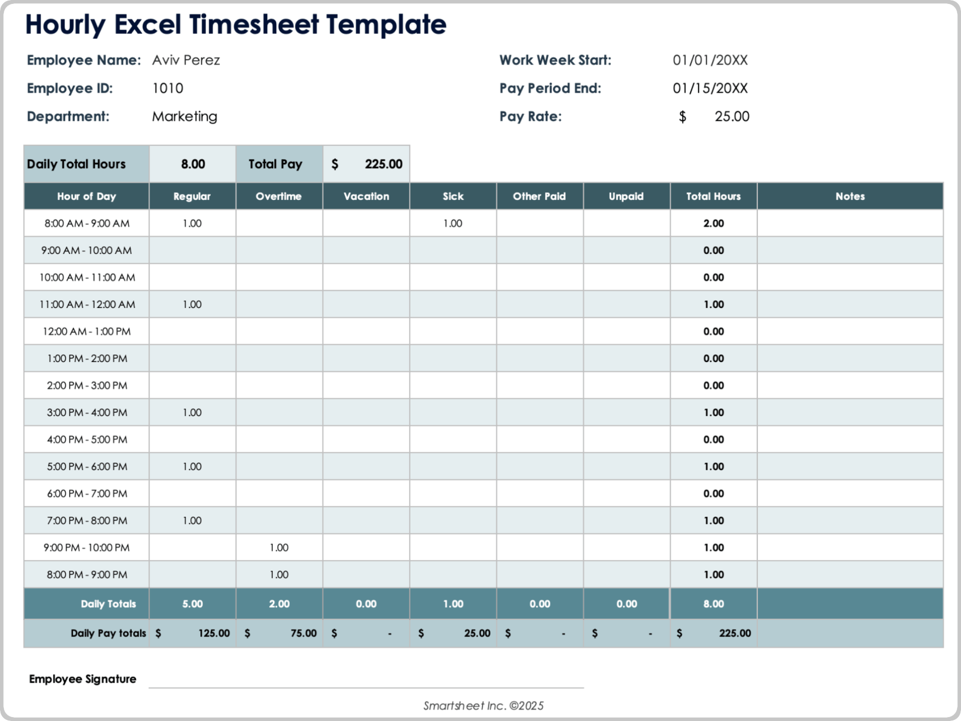 Hourly Excel Timesheet Template