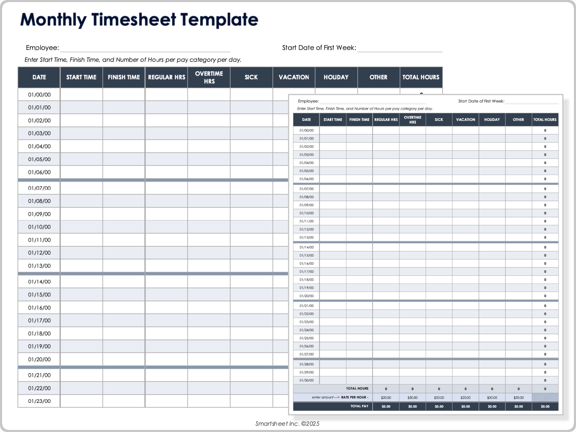 Monthly Timesheet Template