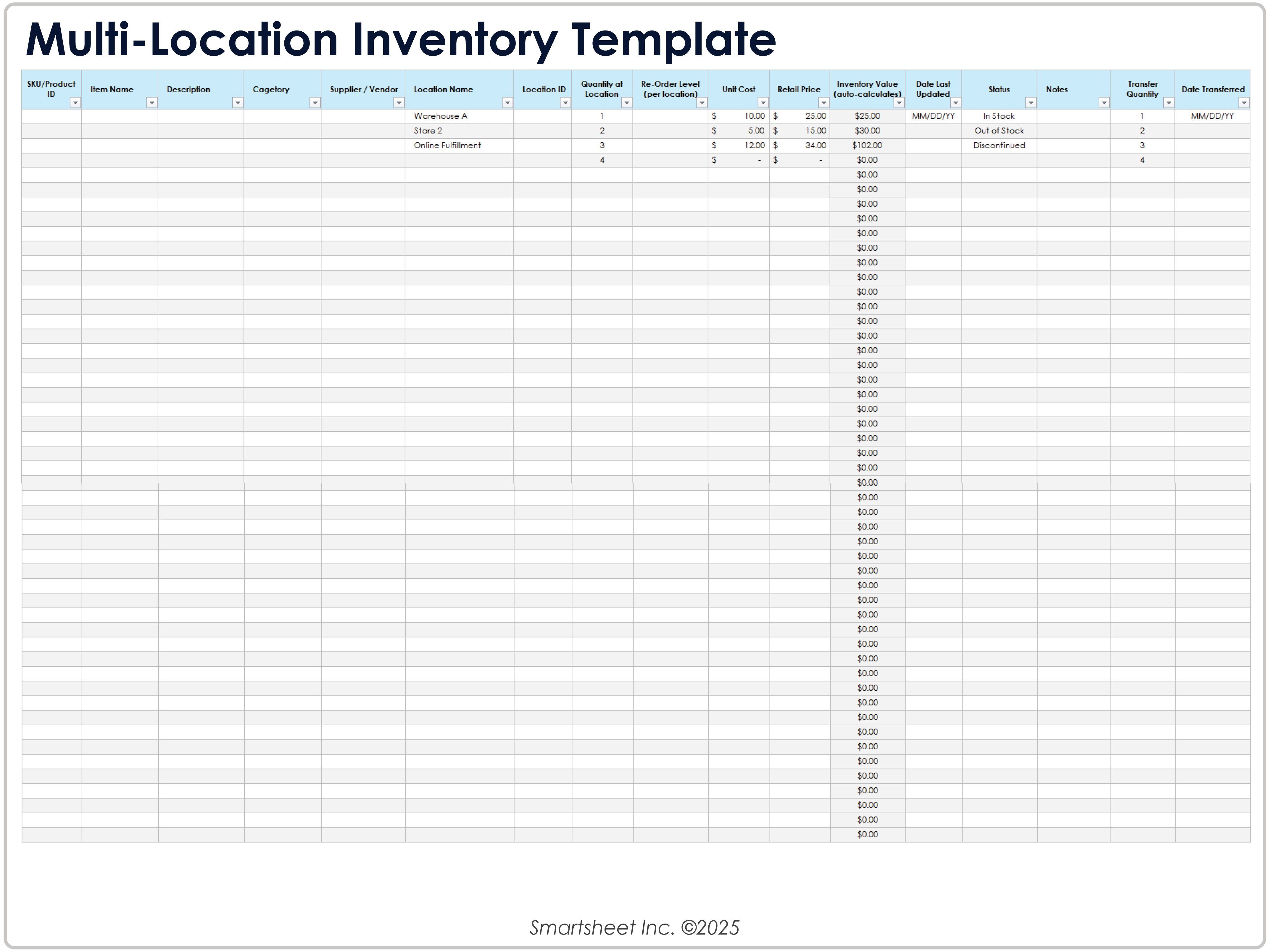 Multi Location Inventory Template