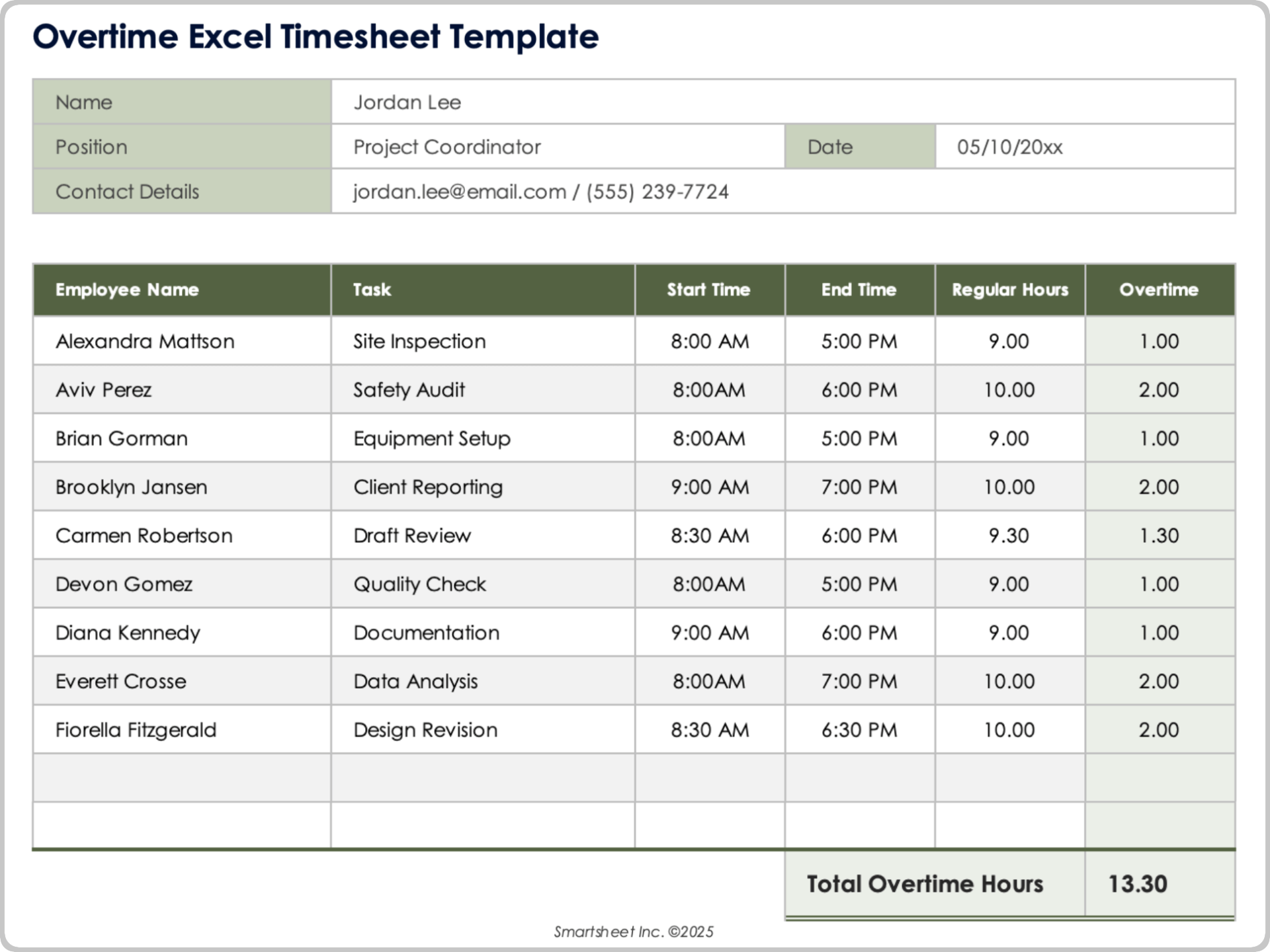 Overtime Excel Timesheet Template