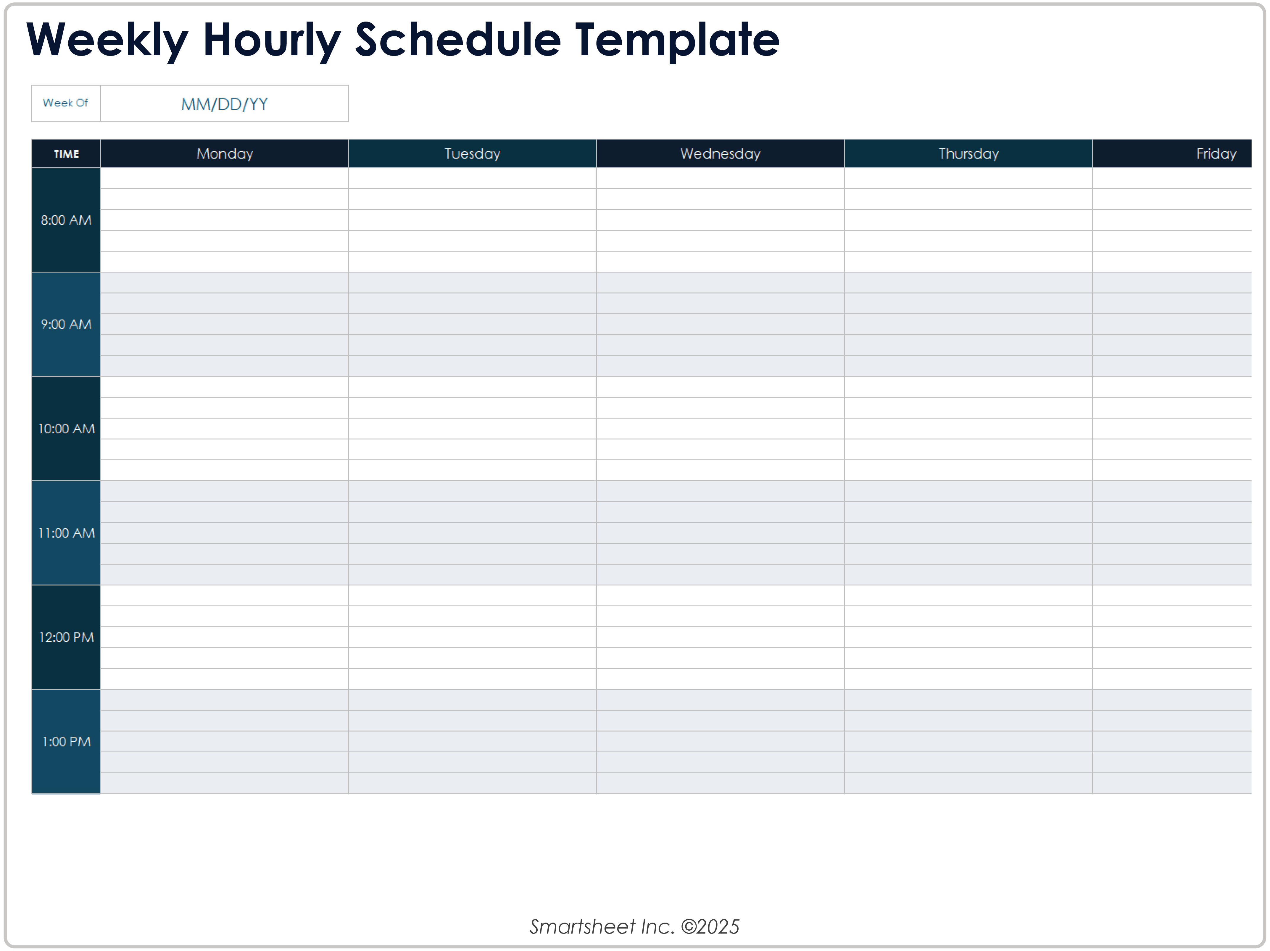 Weekly Hourly Schedule Template