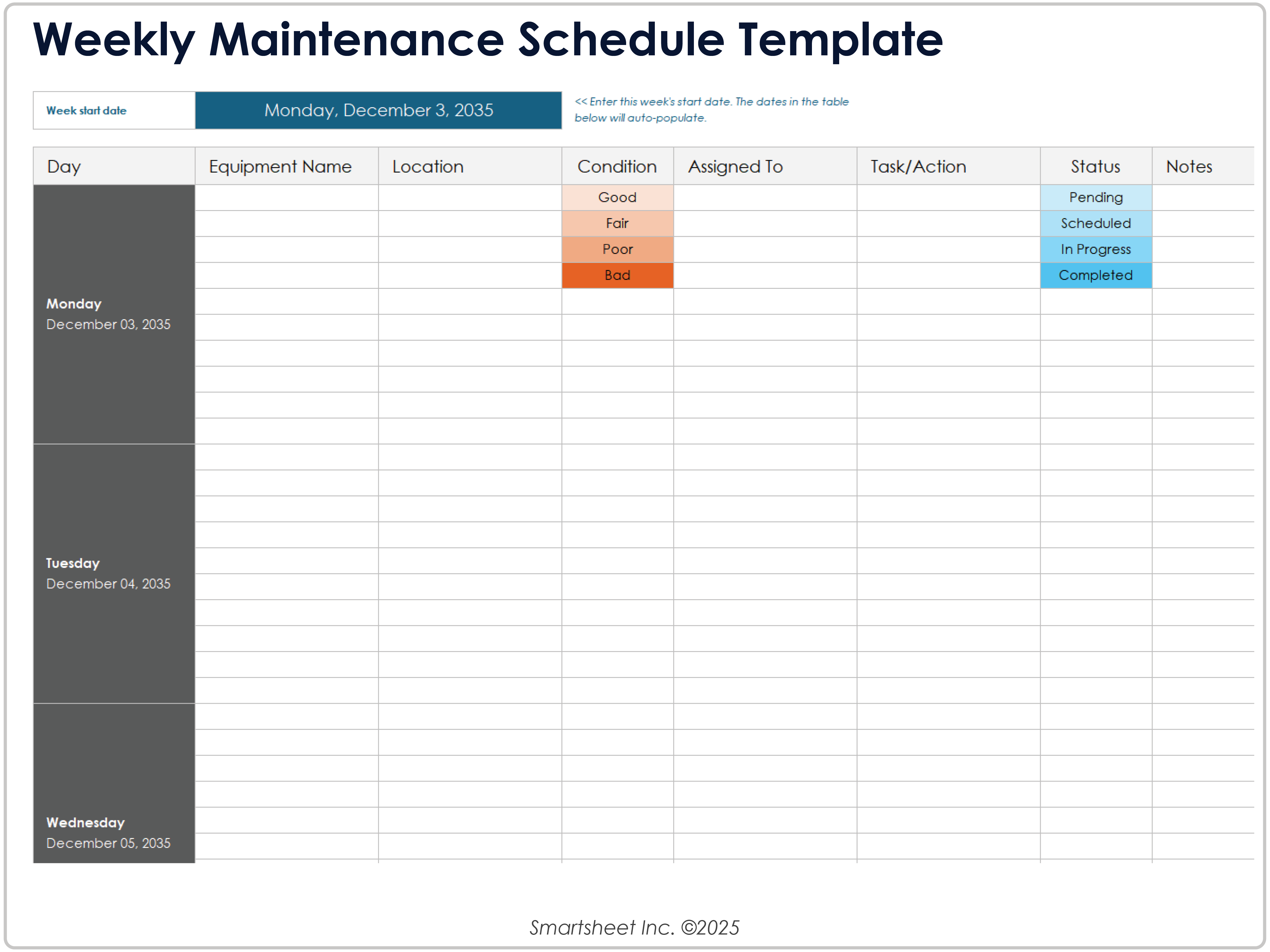 Weekly Maintenance Schedule Template