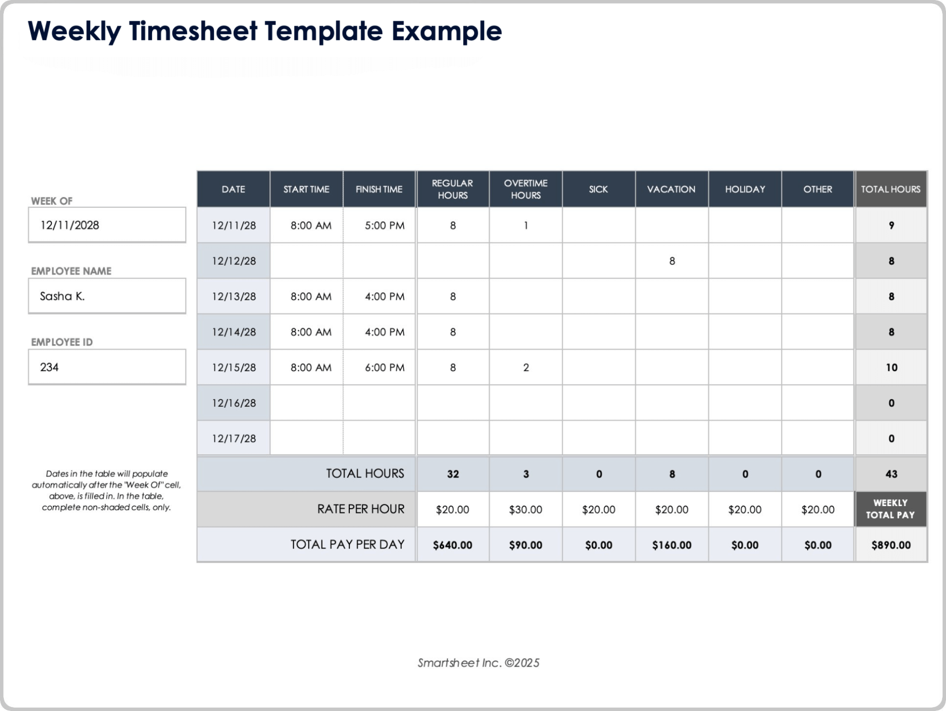 Weekly Timesheet Template Example