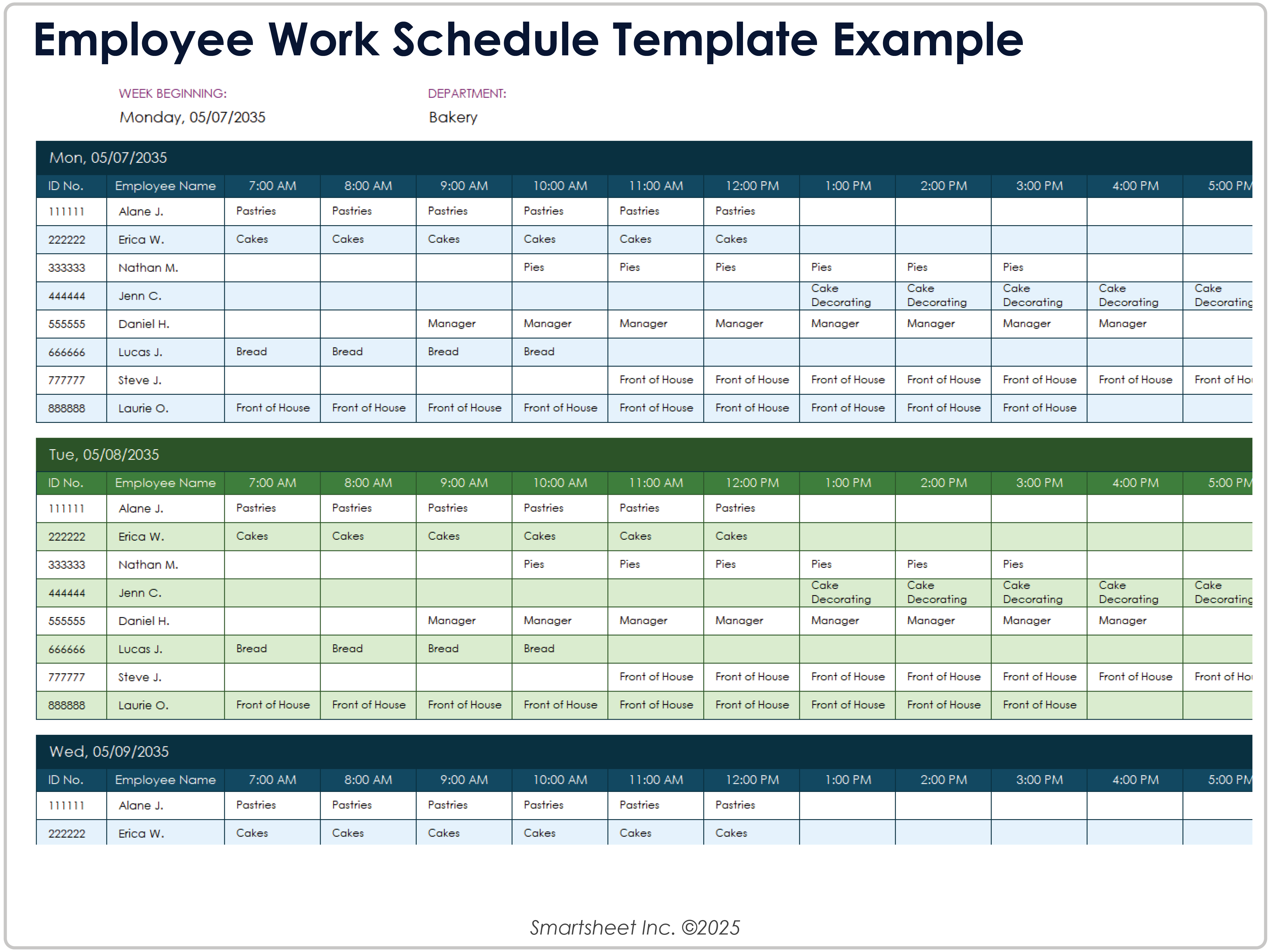 Employee Work Schedule Template