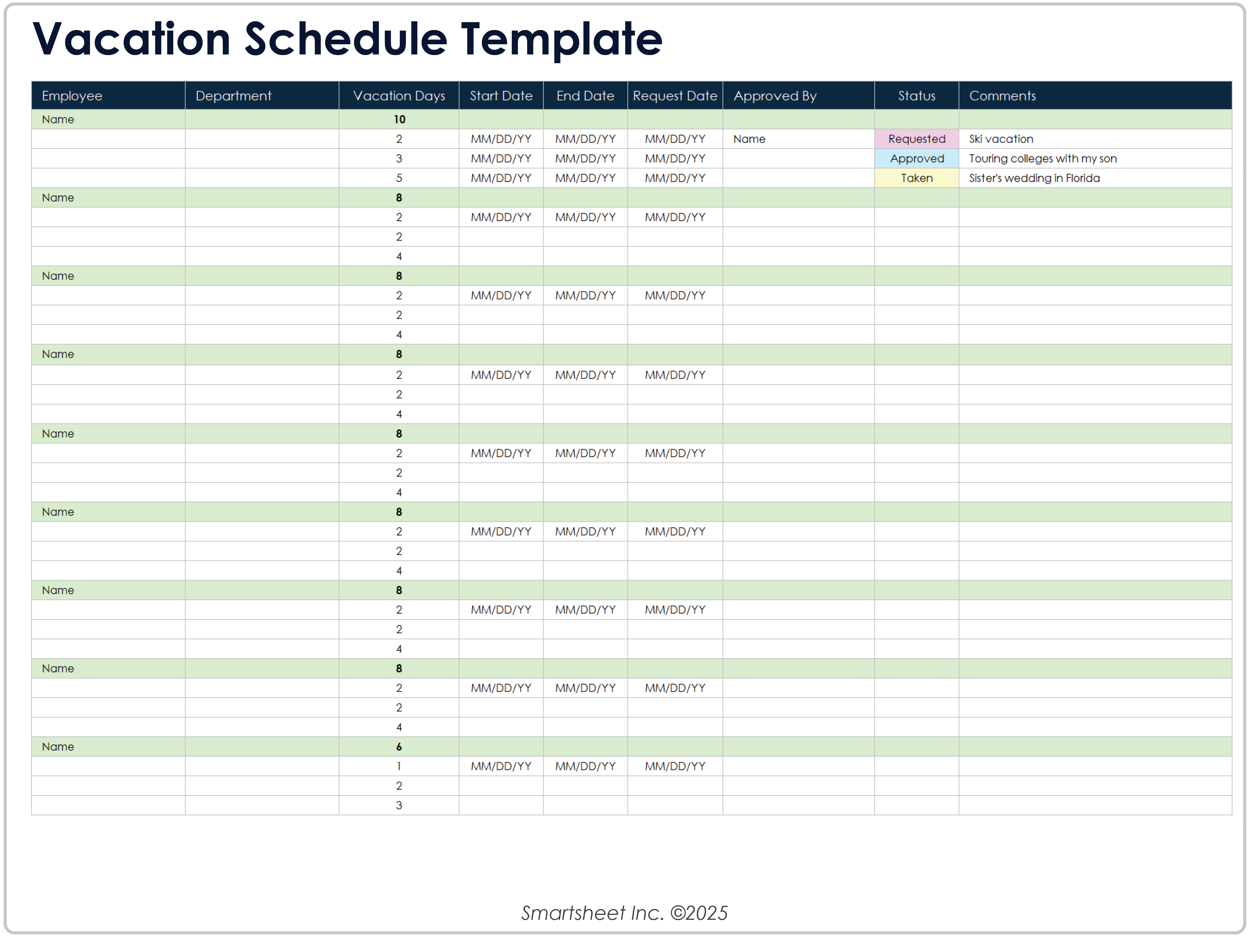 Vacation Schedule Template