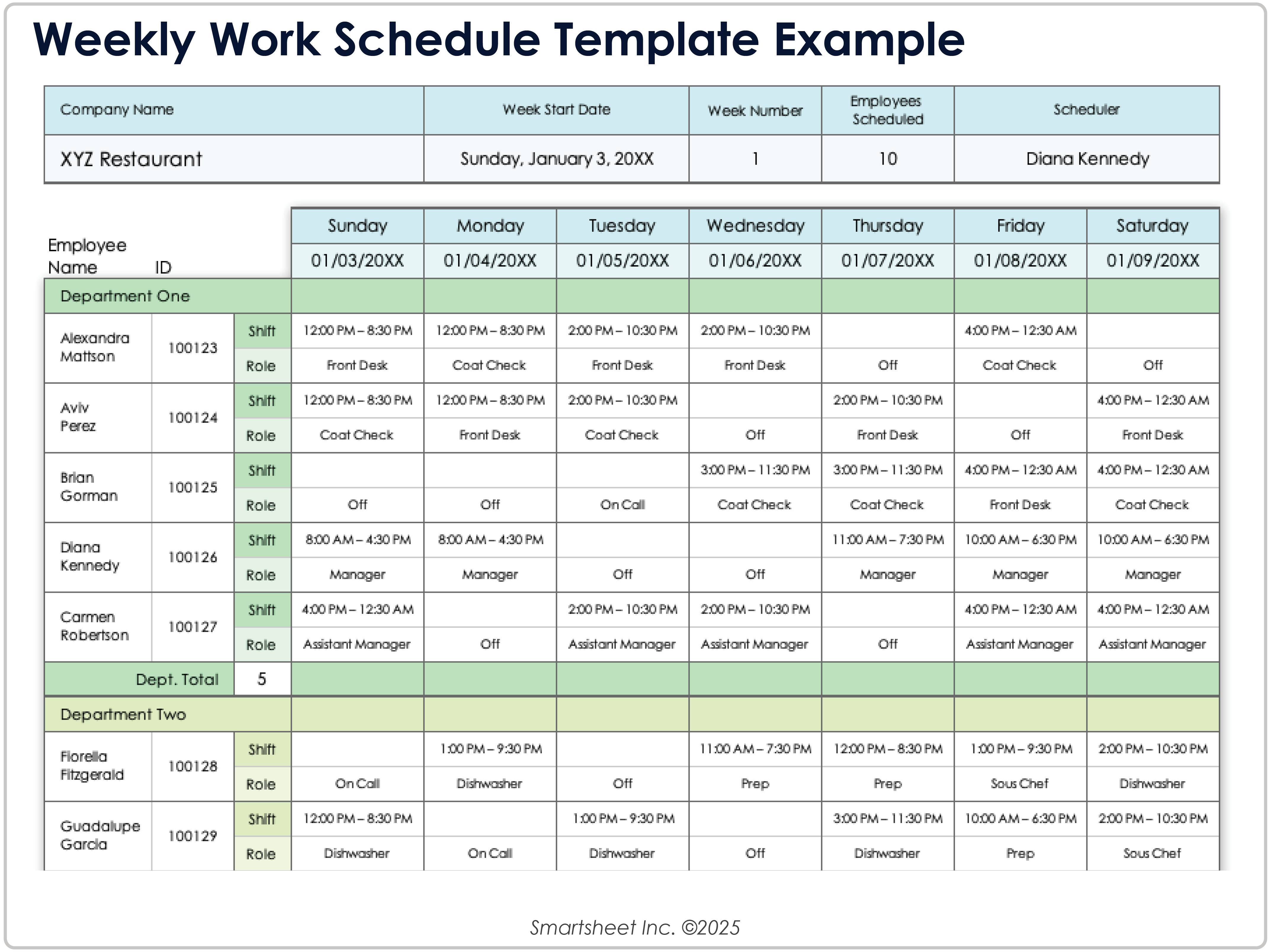 Weekly Work Schedule Template Example