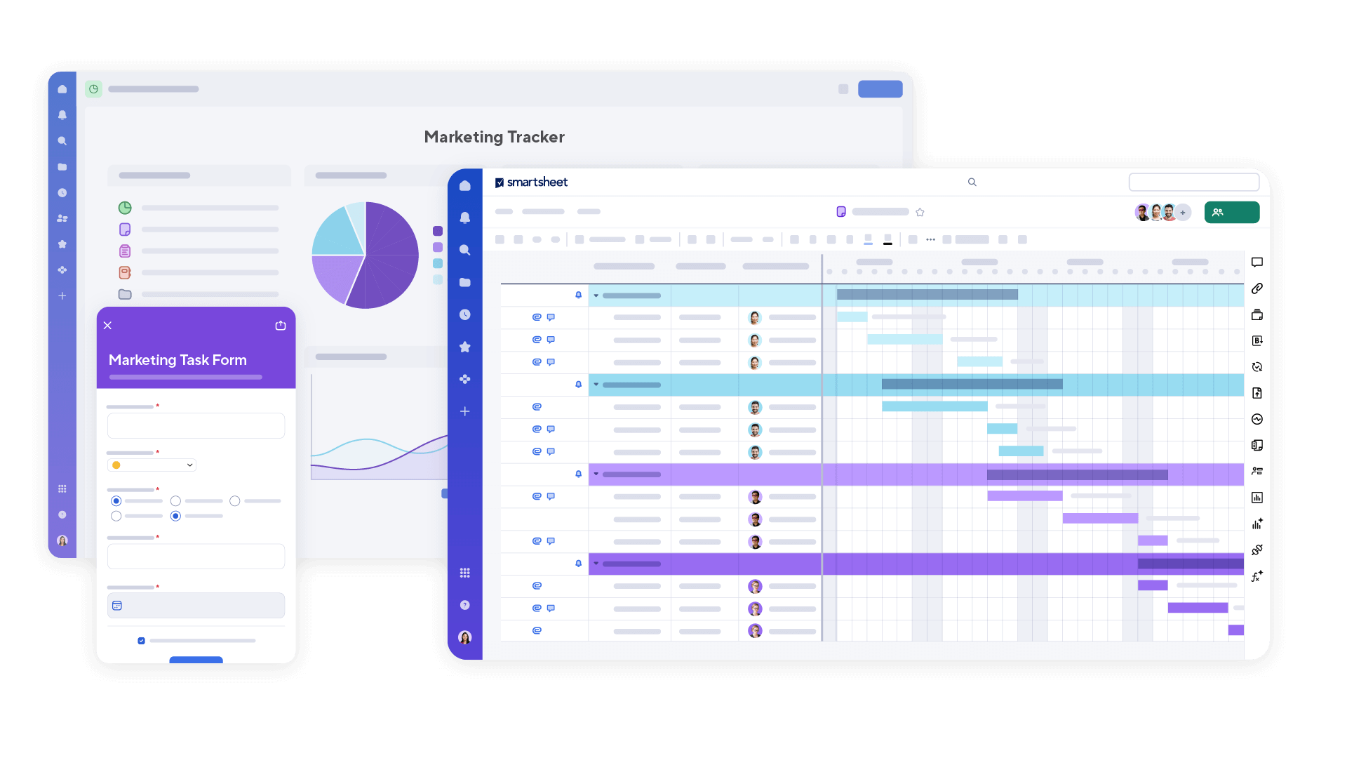 Multiple Smartsheet views including table view, form and dashboard