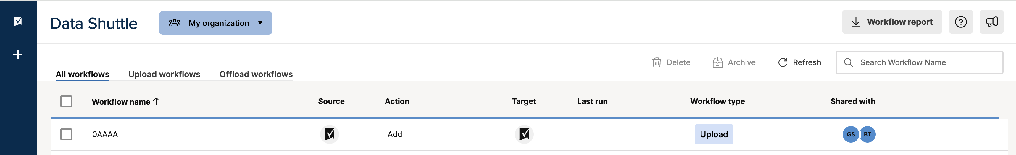 Data Shuttle Workflow Report for System Admins