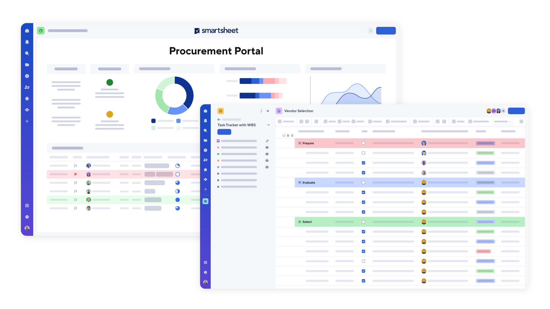 An example of a colorful procurement portal in Smartsheet