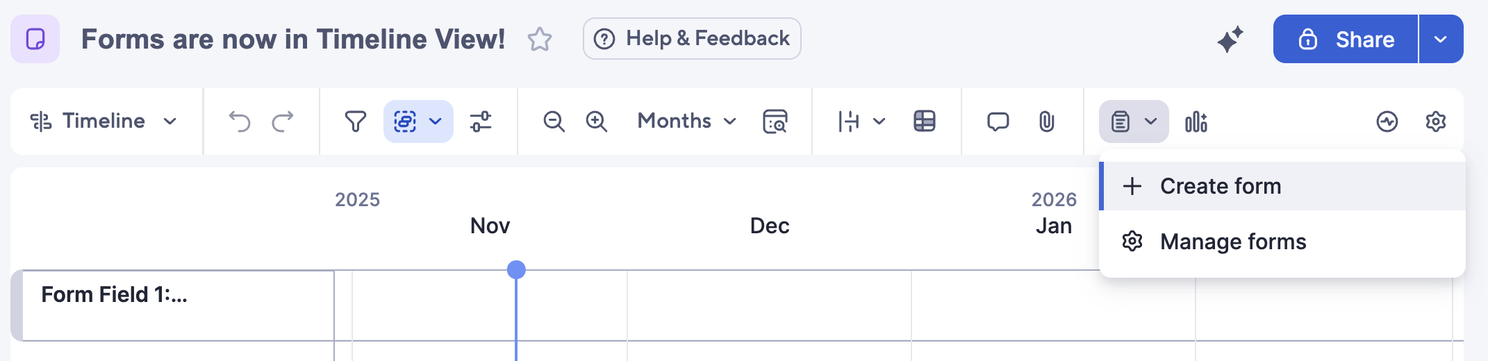 Forms in timeline view