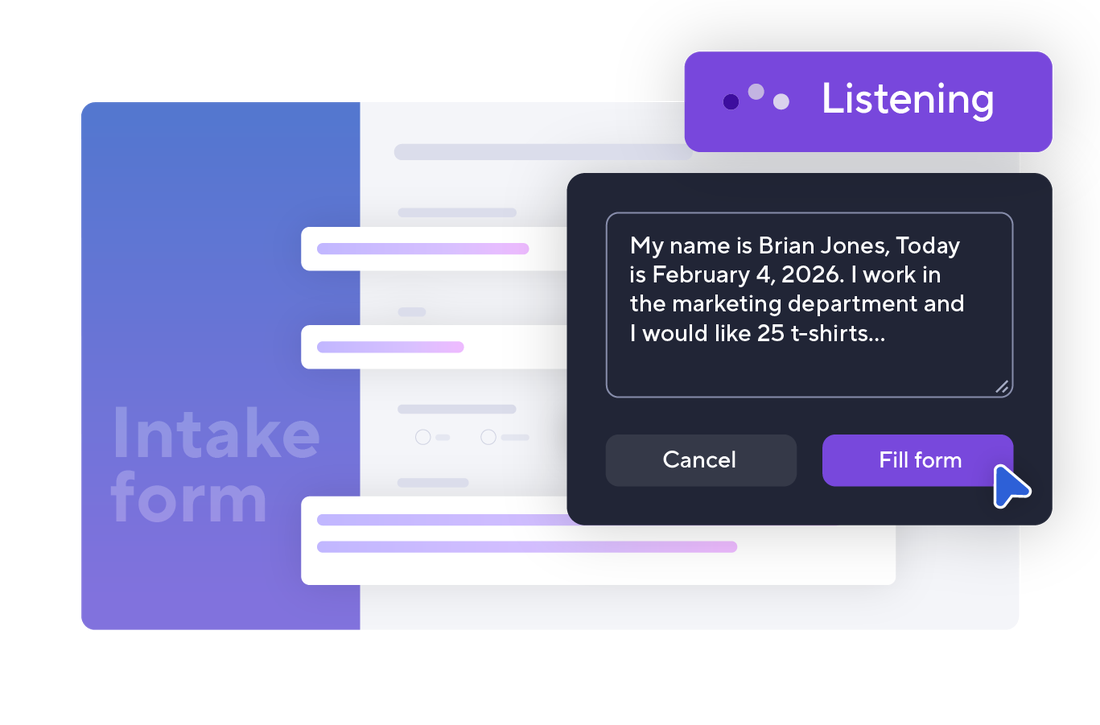 Smartsheet AI product screen for intake form fill