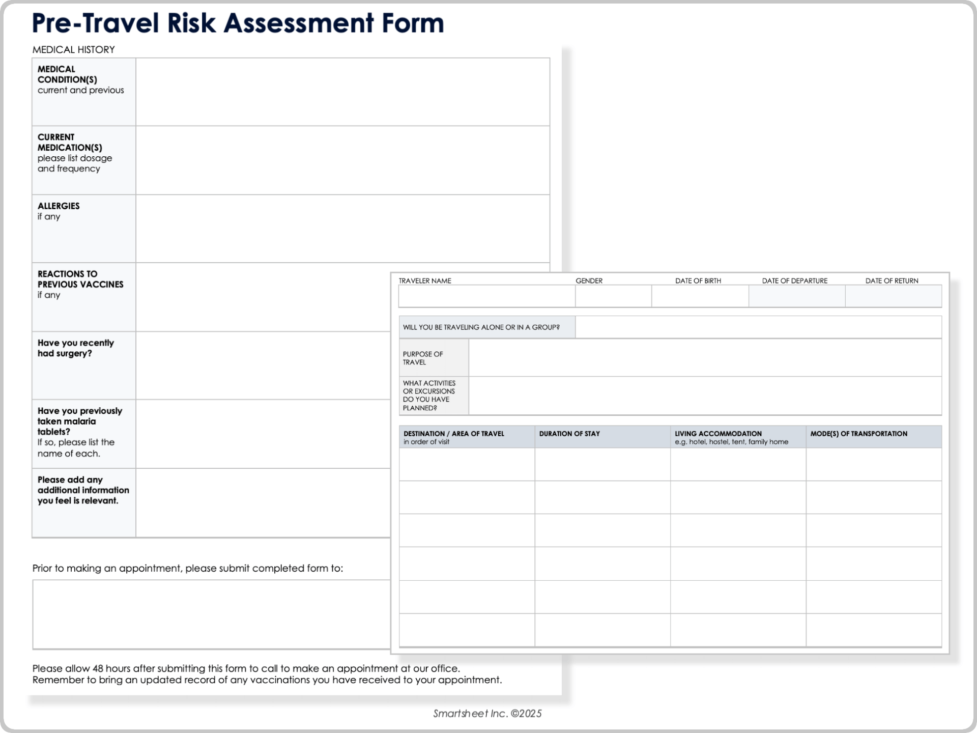 Pre-Travel Risk Assessment Form Template