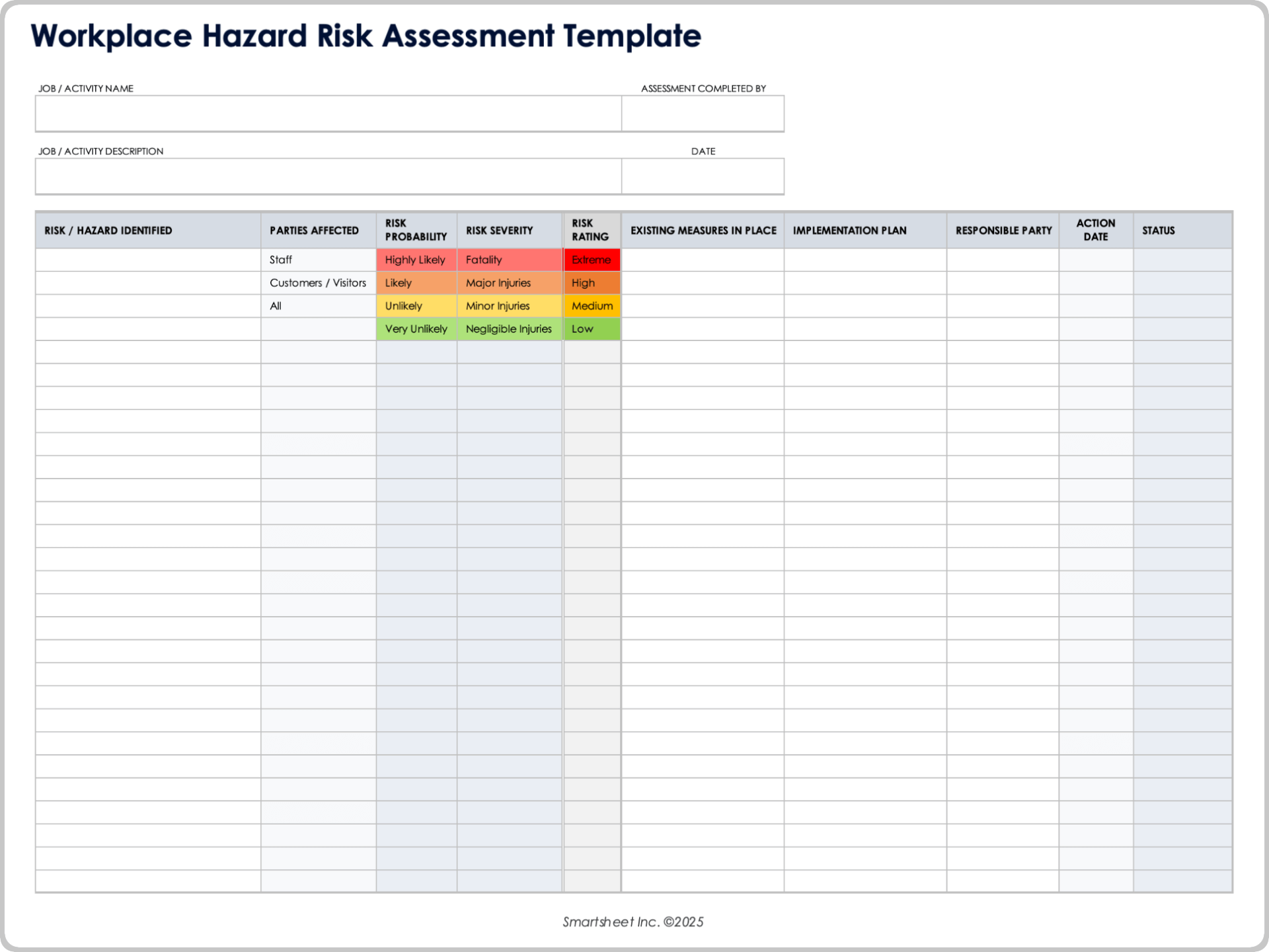 Workplace Hazard Risk Assessment Template