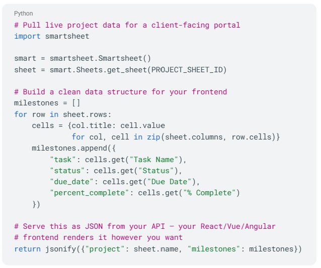 Example client portal code