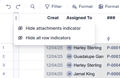Row action indicator - context menu