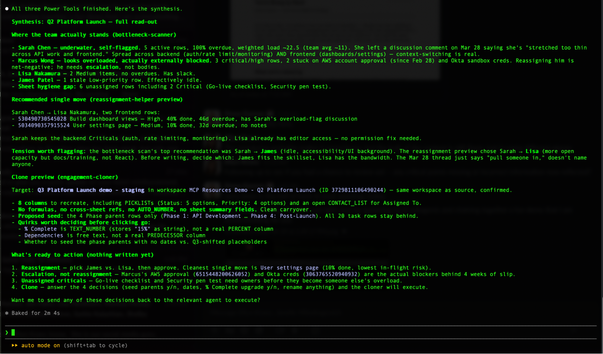 Unedited output