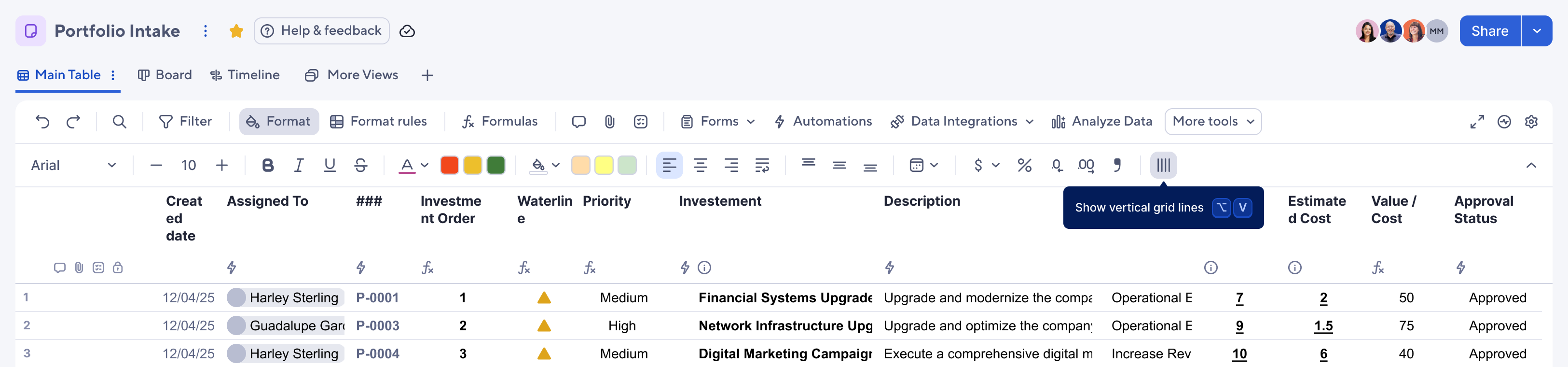 Show vertical grid lines
