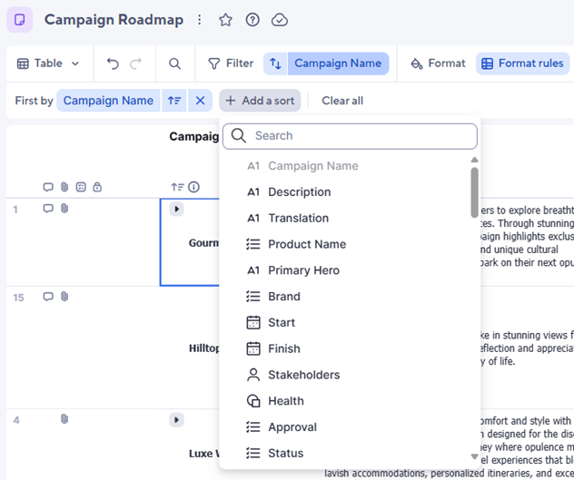 Sort enhancements in table view
