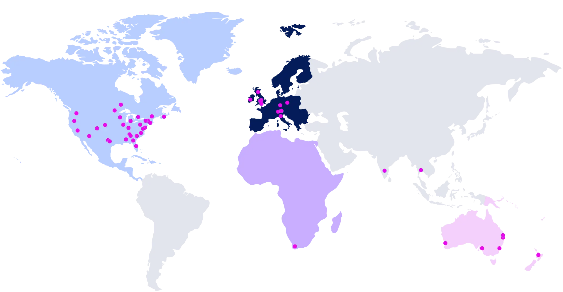 World map with dots where Overachievers are located