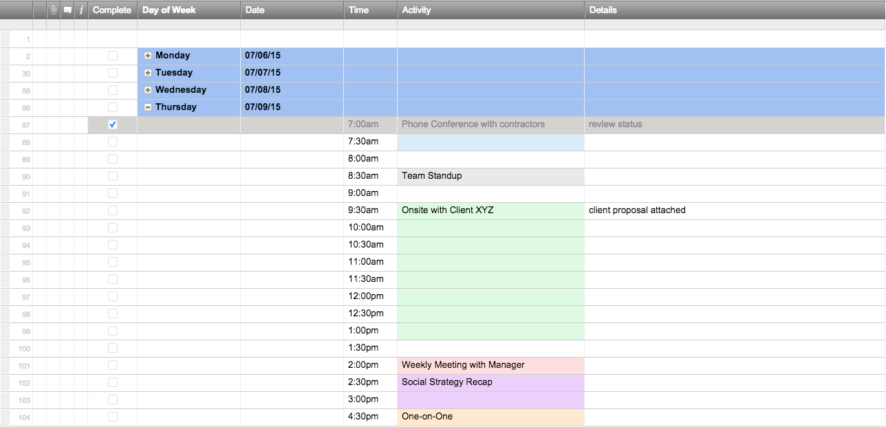 create a daily schedule excel