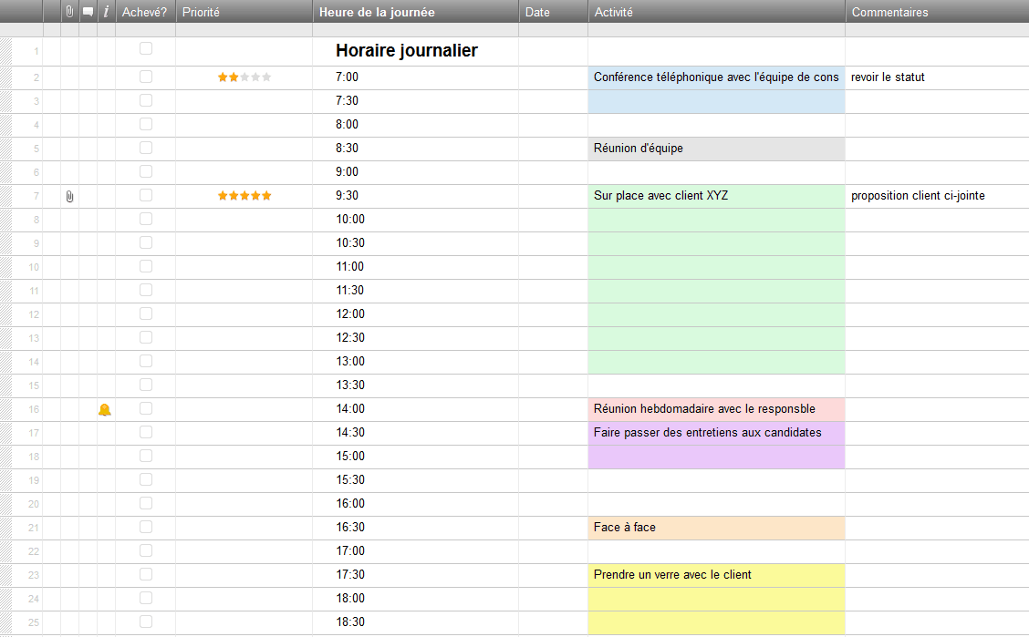 exemple planning journalier