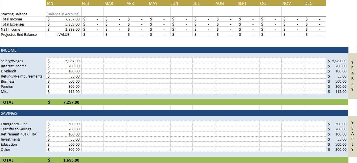 easy monthly budget worksheet